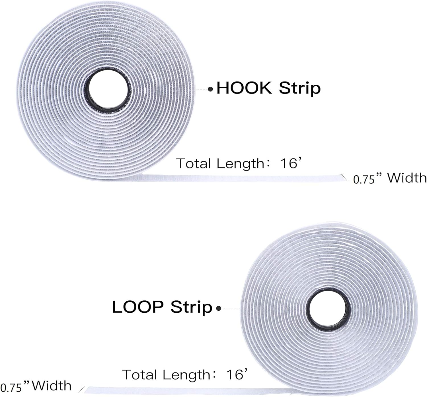 16 Feet Length 0.75 Inches Width Hook and Loop with Strong Self Adhesive Interlocking Strip, Mounting Tape Heavy Duty Adhesion Fastener (White) - Image 3