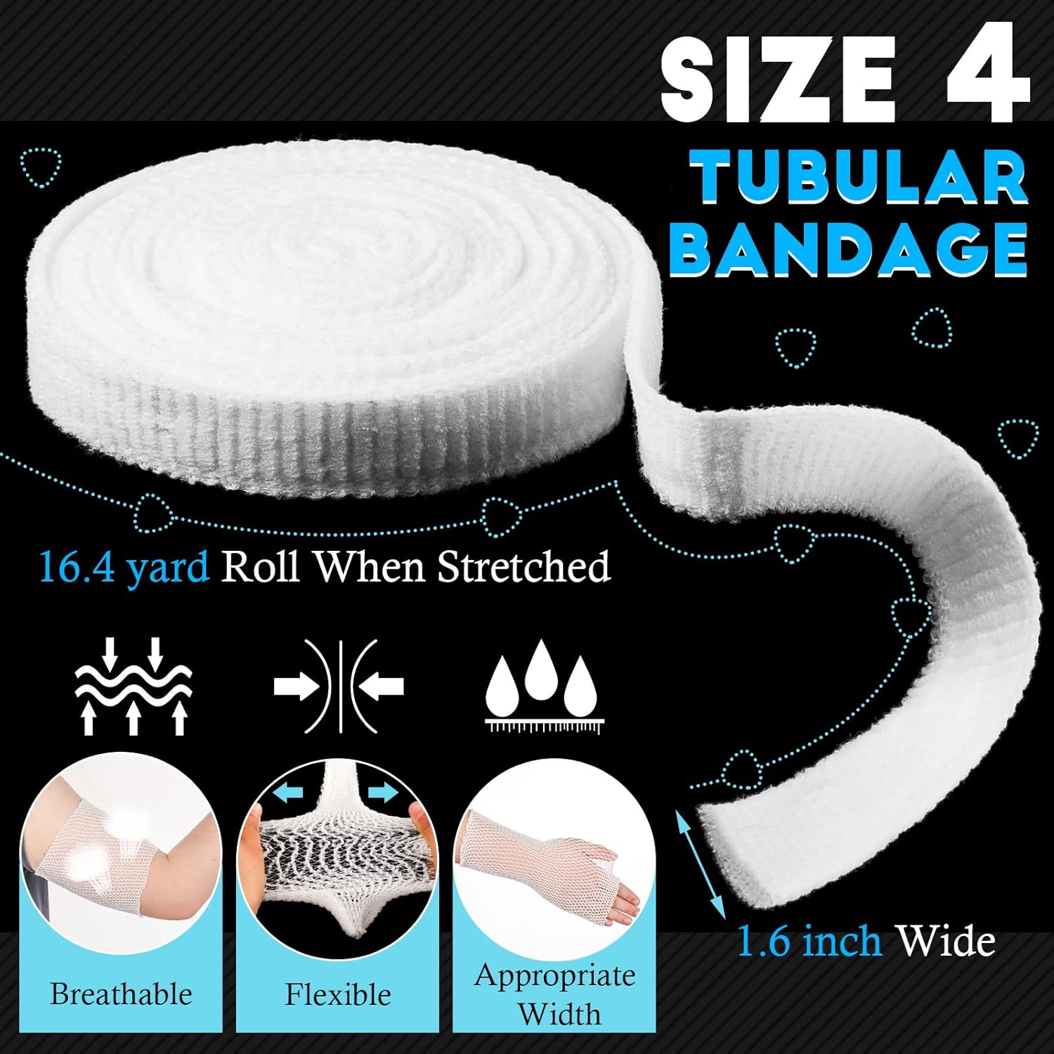 2 Rolls Tubular Bandage Elastic Net Wound Dressing Stretch Dressing Retainer Tubular Elastic Gauze Bandage for Wound Arm, Without The Use of Adhesive Tape (Size 4 for Arm, Leg or Foot) - Image 2