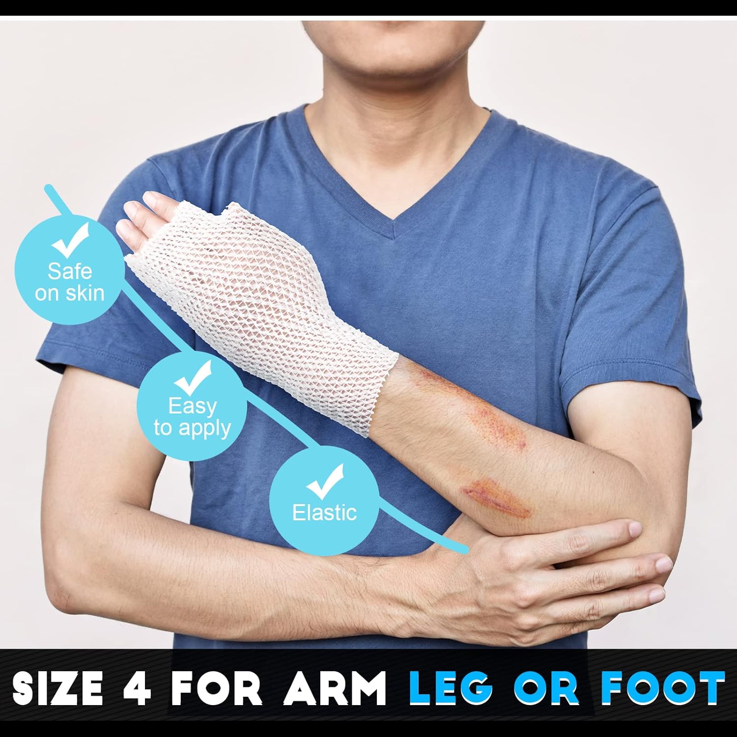 2 Rolls Tubular Bandage Elastic Net Wound Dressing Stretch Dressing Retainer Tubular Elastic Gauze Bandage for Wound Arm, Without The Use of Adhesive Tape (Size 4 for Arm, Leg or Foot) - Image 4