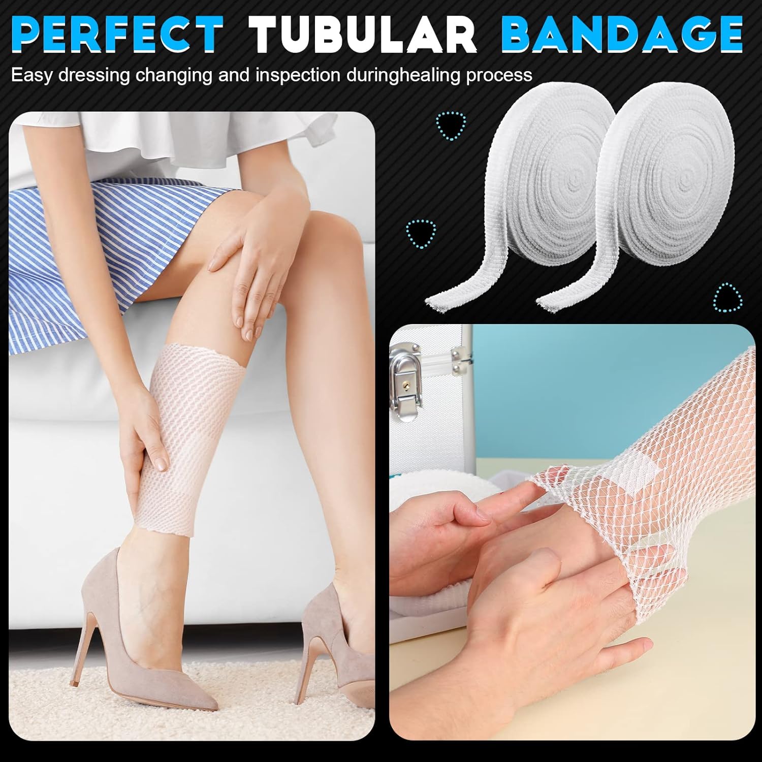 2 Rolls Tubular Bandage Elastic Net Wound Dressing Stretch Dressing Retainer Tubular Elastic Gauze Bandage for Wound Arm, Without The Use of Adhesive Tape (Size 4 for Arm, Leg or Foot) - Image 6