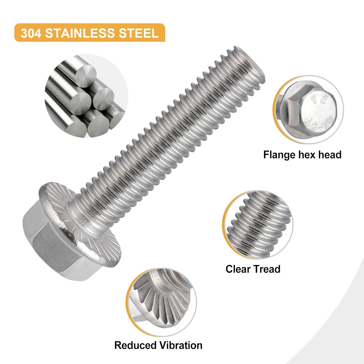 M8-1.25 x 25mm Flanged Hex Head Bolts,304 Stainless Steel 18-8,Fully Threaded,Silver External Flange Hex Drive Screws,Pump,Fix Car,DIY Project(23Pcs) - Image 3