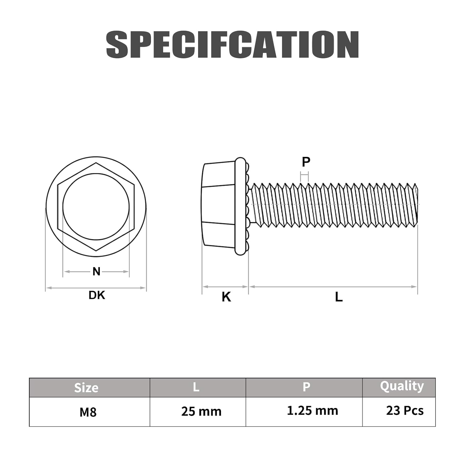 M8-1.25 x 25mm Flanged Hex Head Bolts,304 Stainless Steel 18-8,Fully Threaded,Silver External Flange Hex Drive Screws,Pump,Fix Car,DIY Project(23Pcs) - Image 6