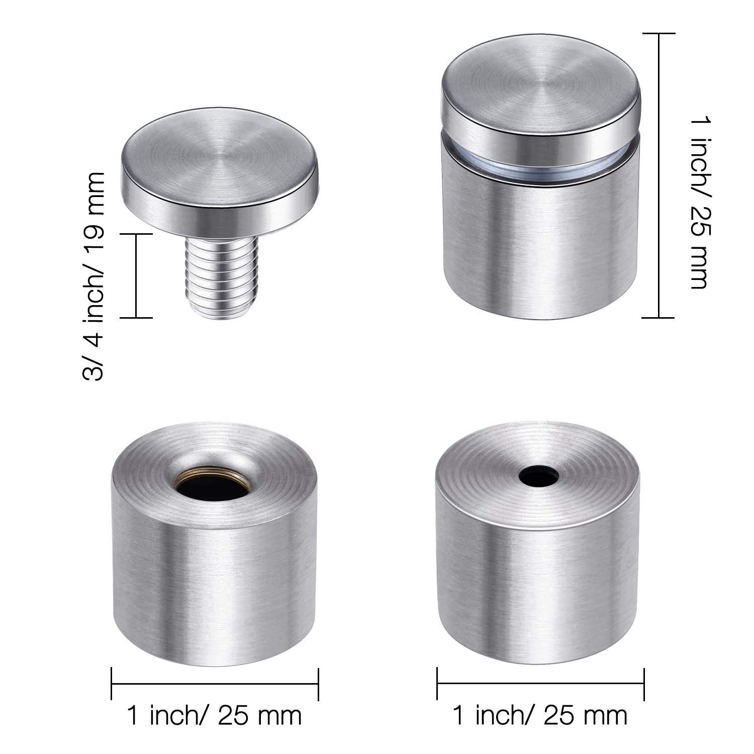 8 Pcs Sign Standoff Screws Advertising Screws Stainless Steel Wall Standoff Mounts Glass Acrylic Nail (1 x 1 Inch) - Image 2