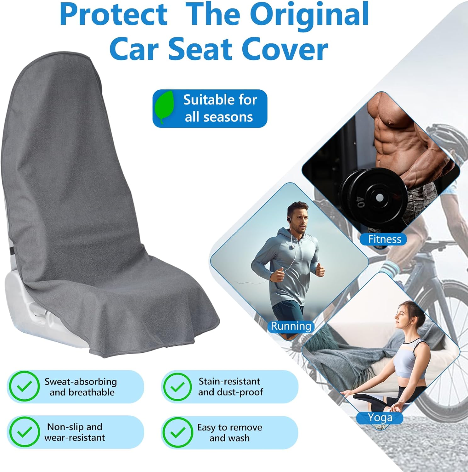 Car Seat Covers Universal Car Protective Front Seat Covers Washable Non-Slip Seat Protectors for Gym Workouts,Waterproof and Sweatproof Towel Seat Covers for Cars,Trucks, Jeeps (Grey) - Image 2