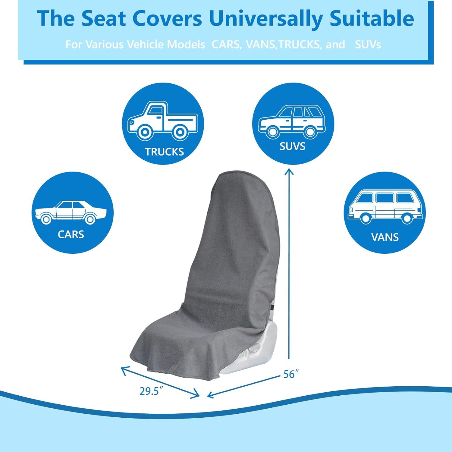 Car Seat Covers Universal Car Protective Front Seat Covers Washable Non-Slip Seat Protectors for Gym Workouts,Waterproof and Sweatproof Towel Seat Covers for Cars,Trucks, Jeeps (Grey) - Image 3
