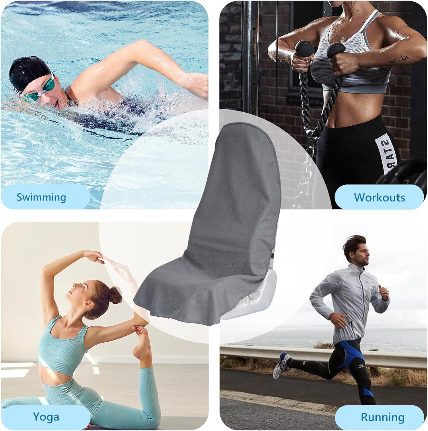 Car Seat Covers Universal Car Protective Front Seat Covers Washable Non-Slip Seat Protectors for Gym Workouts,Waterproof and Sweatproof Towel Seat Covers for Cars,Trucks, Jeeps (Grey) - Image 5