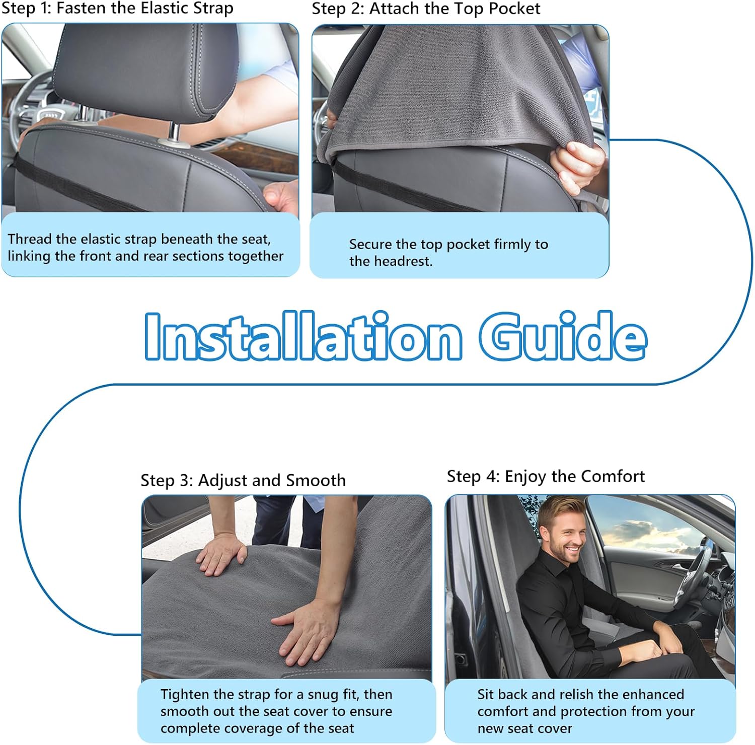 Car Seat Covers Universal Car Protective Front Seat Covers Washable Non-Slip Seat Protectors for Gym Workouts,Waterproof and Sweatproof Towel Seat Covers for Cars,Trucks, Jeeps (Grey) - Image 8