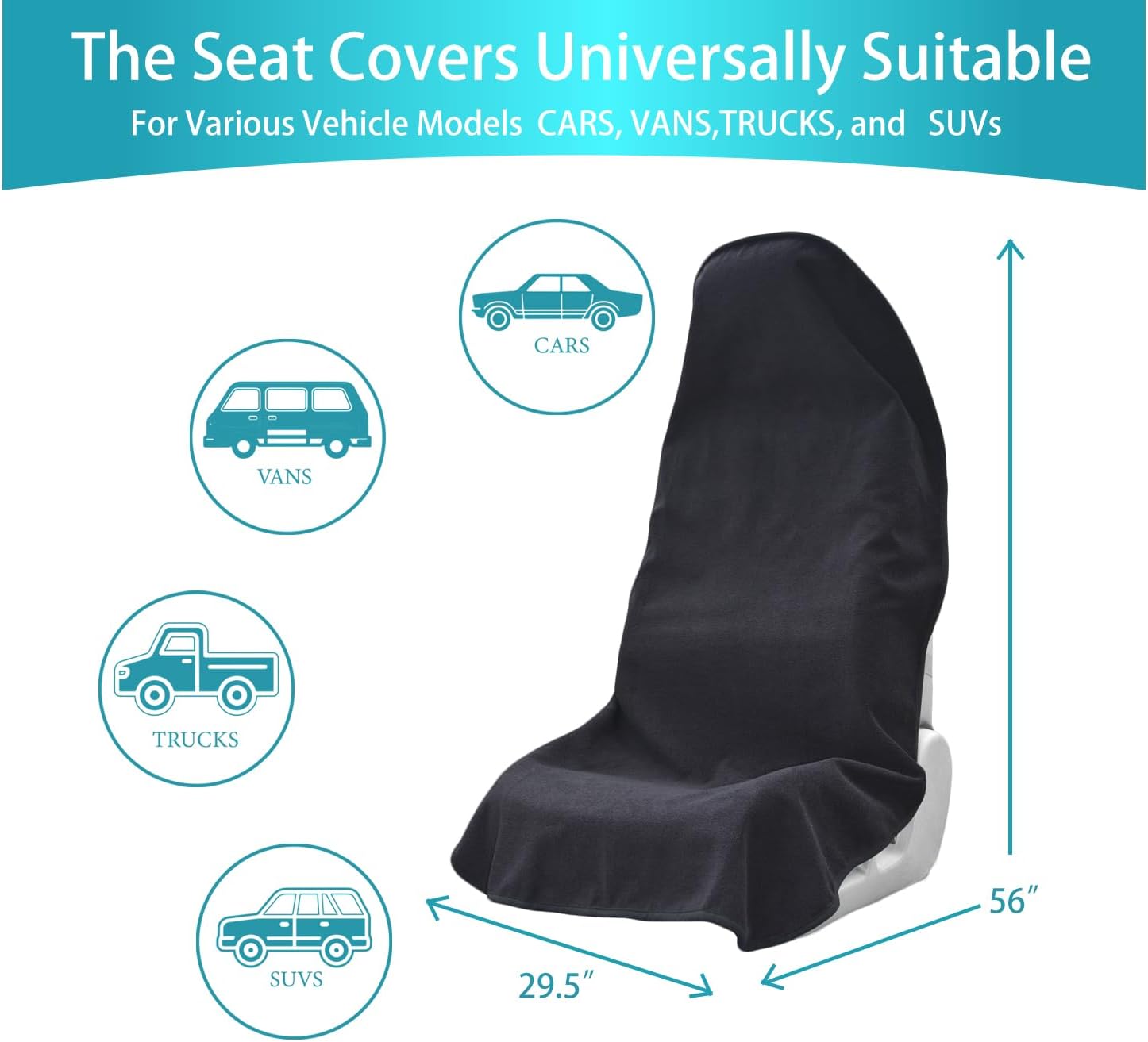 Car Seat Covers Universal Car Protective Front Seat Covers Washable Non-Slip Seat Protectors for Gym Workouts,Waterproof and Sweatproof Towel Seat Covers for Cars,Trucks, Jeeps (Black) - Image 5