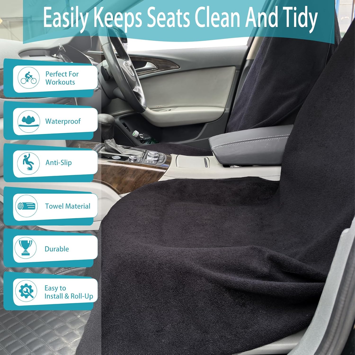 Car Seat Covers Universal Car Protective Front Seat Covers Washable Non-Slip Seat Protectors for Gym Workouts,Waterproof and Sweatproof Towel Seat Covers for Cars,Trucks, Jeeps (Black) - Image 7