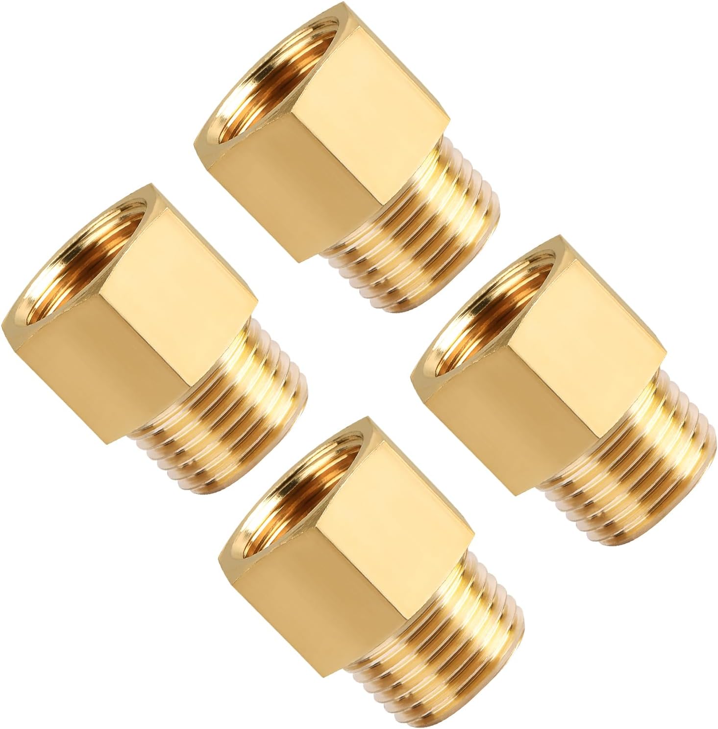 4-Pack 1/2 Inch Male x 1/2'' Female Brass Pipe Fitting Adapters, 1/2'' NPT Male to Female Adapters, 1/2'' Brass Pipe Extension Fittings for Shower Head - Image 1