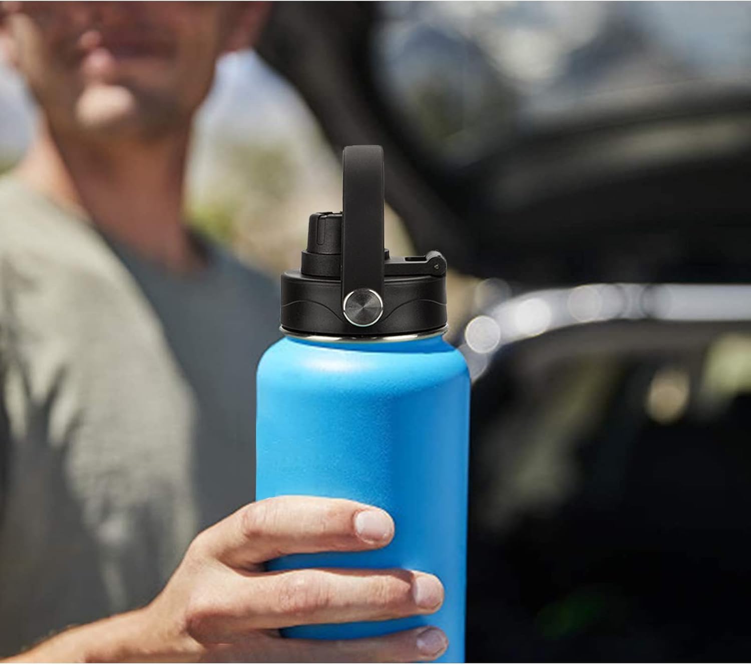 Wide Mouth Lid with Flexible Handle Compatible with Hydro Flask 12/16/18/20/32/40/64 Oz, Fits Simple Modern, Takeya, Iron Flask, BUZIO and Most Wide Mouth Water Bottles (Black, 1 Pack) - Image 4