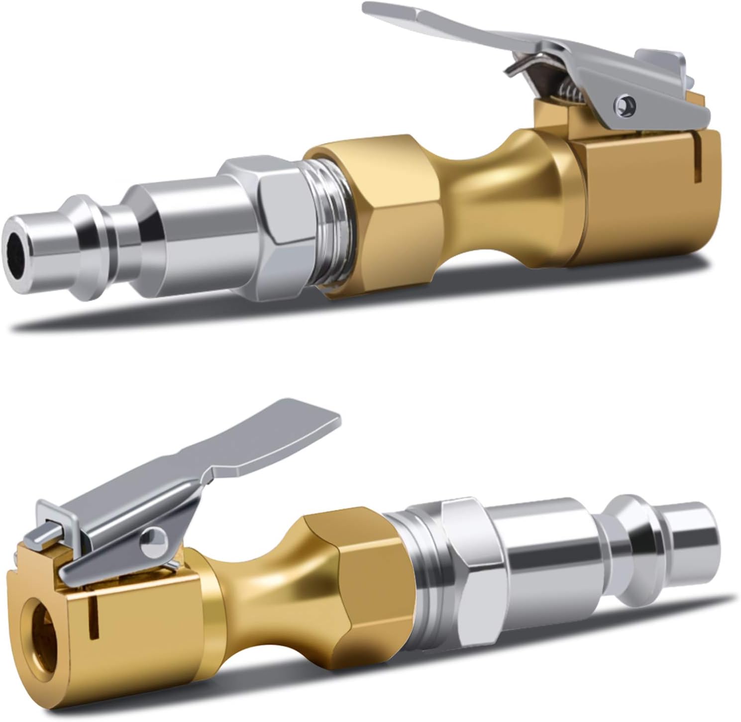 Brass Air Chuck Closed Flow Tire Chuck Heavy Duty Lock on Tire Inflator Chuck with Clip - Image 1