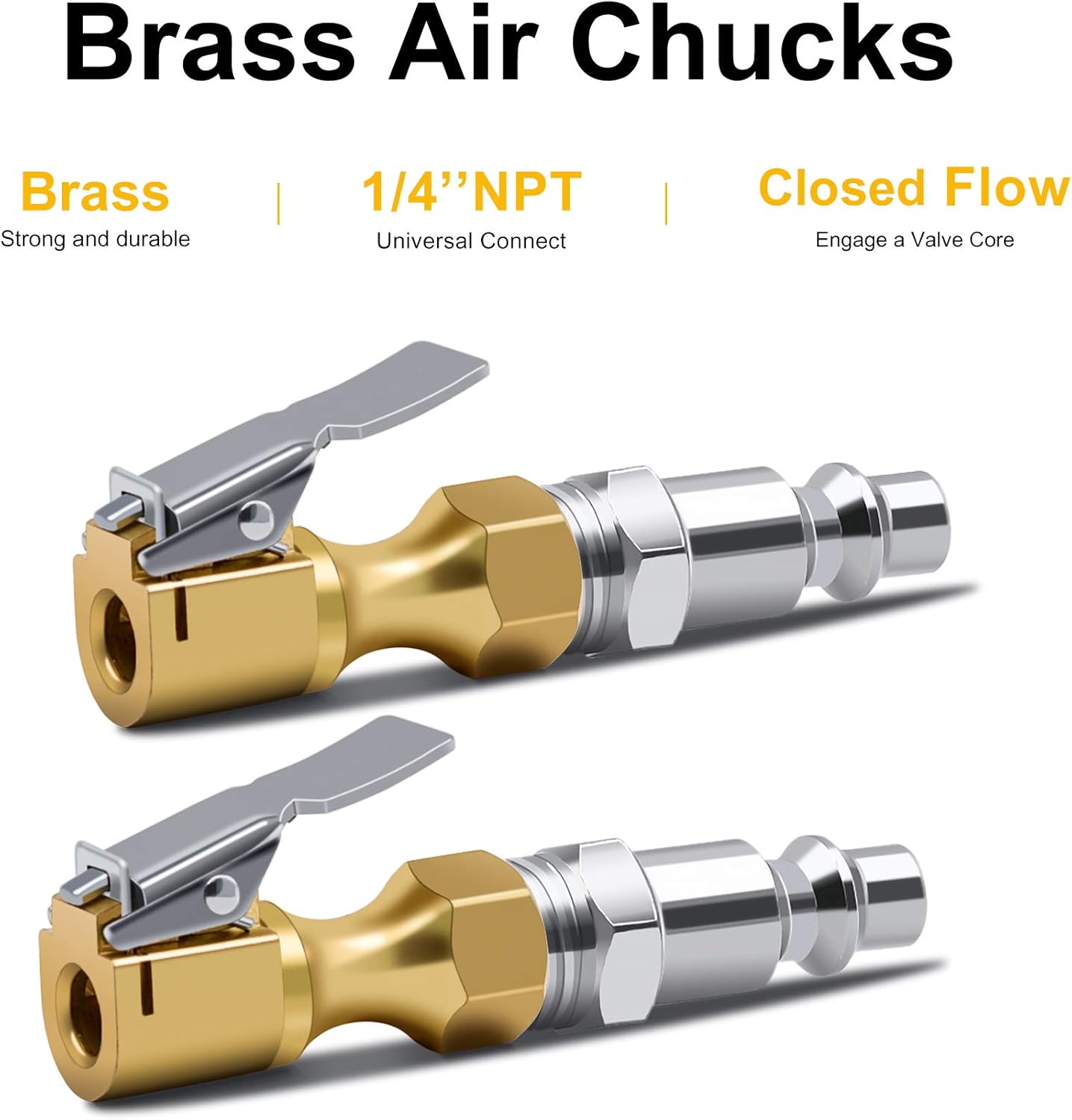 Brass Air Chuck Closed Flow Tire Chuck Heavy Duty Lock on Tire Inflator Chuck with Clip - Image 6