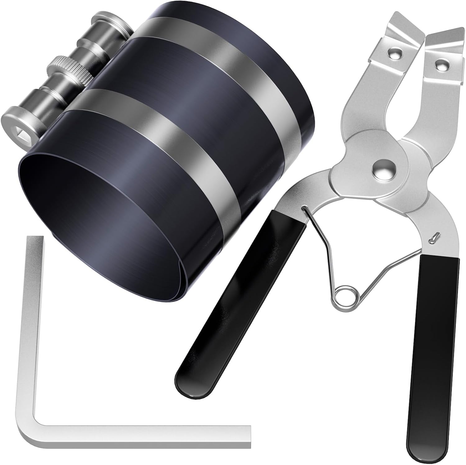 Piston Ring Compressor Tool,Car Engine Piston Ring Installer Removal Kit，Adjustable Sizes From 2-1/8 Inches To 7 Inches (53mm - 175mm) with Piston Installer Plier - Image 2