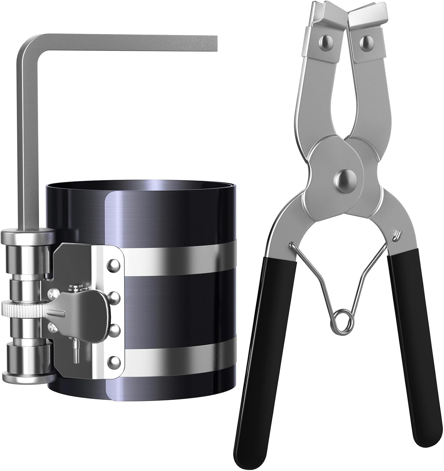 Piston Ring Compressor Tool,Car Engine Piston Ring Installer Removal Kit，Adjustable Sizes From 2-1/8 Inches To 7 Inches (53mm - 175mm) with Piston Installer Plier - Image 3