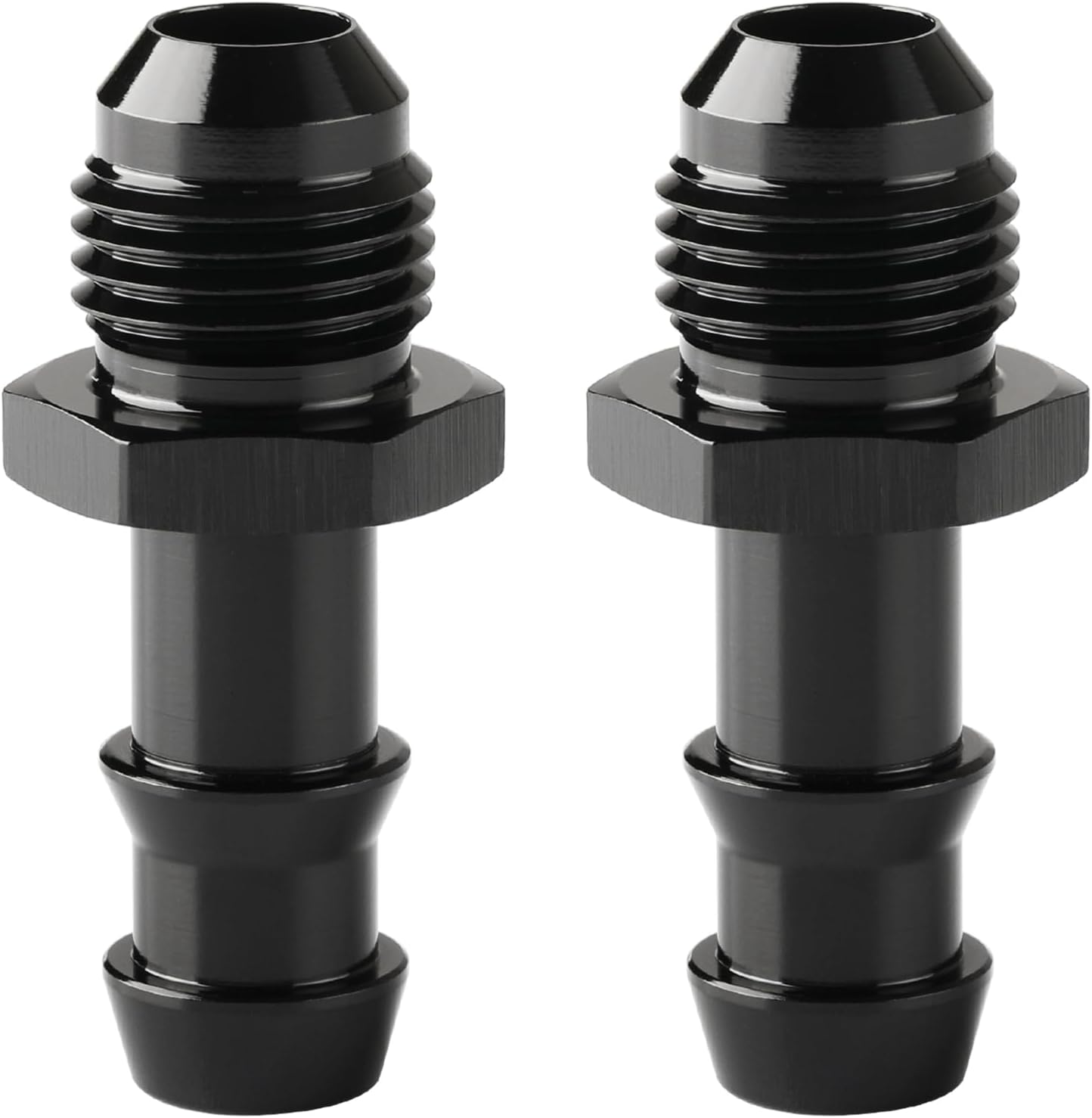 6AN Male Flare to 3/8 Hose Barb Straight Fitting Adapter Aluminum Black 2PCS - Image 1