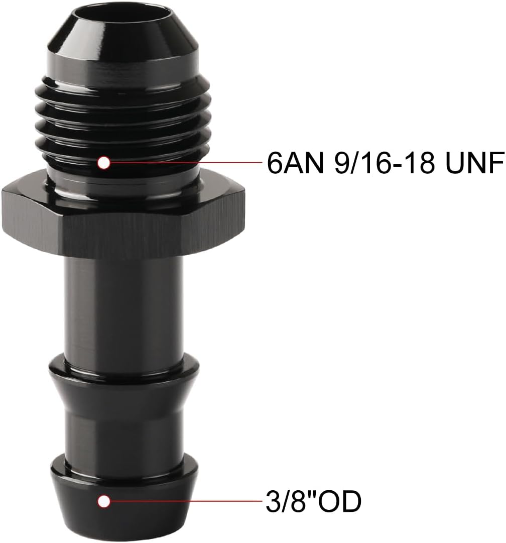 6AN Male Flare to 3/8 Hose Barb Straight Fitting Adapter Aluminum Black 2PCS - Image 2