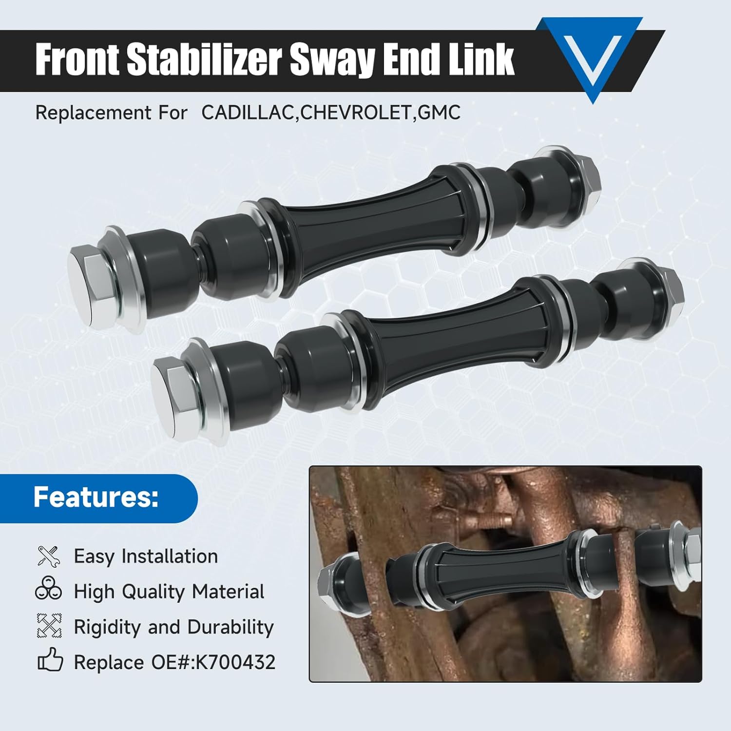 K700432 Sway Bar Links Fit For Escalade,Escalade ESV,Escalade EXT;Avalanche,Silverado 1500,Suburban,Suburban 1500,Tahoe; Sierra,Yukon,Yukon XL,Yukon XL 1500 2007-2016 Front Stabilizer End Link - Image 3