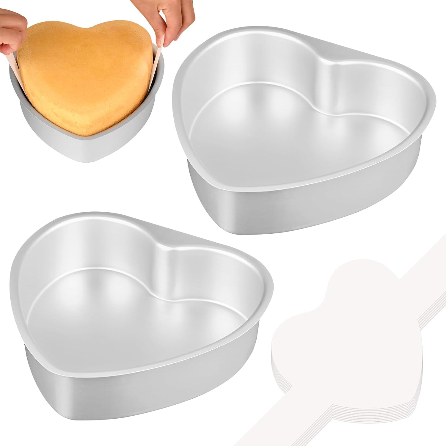 8 Inch Heart Cake Pan, Set of 2 Heart Shaped Cake Pans with 60 Pieces Parchment Paper, Non-stick Cake Baking Pans for Kitchen Birthday Wedding - Image 1