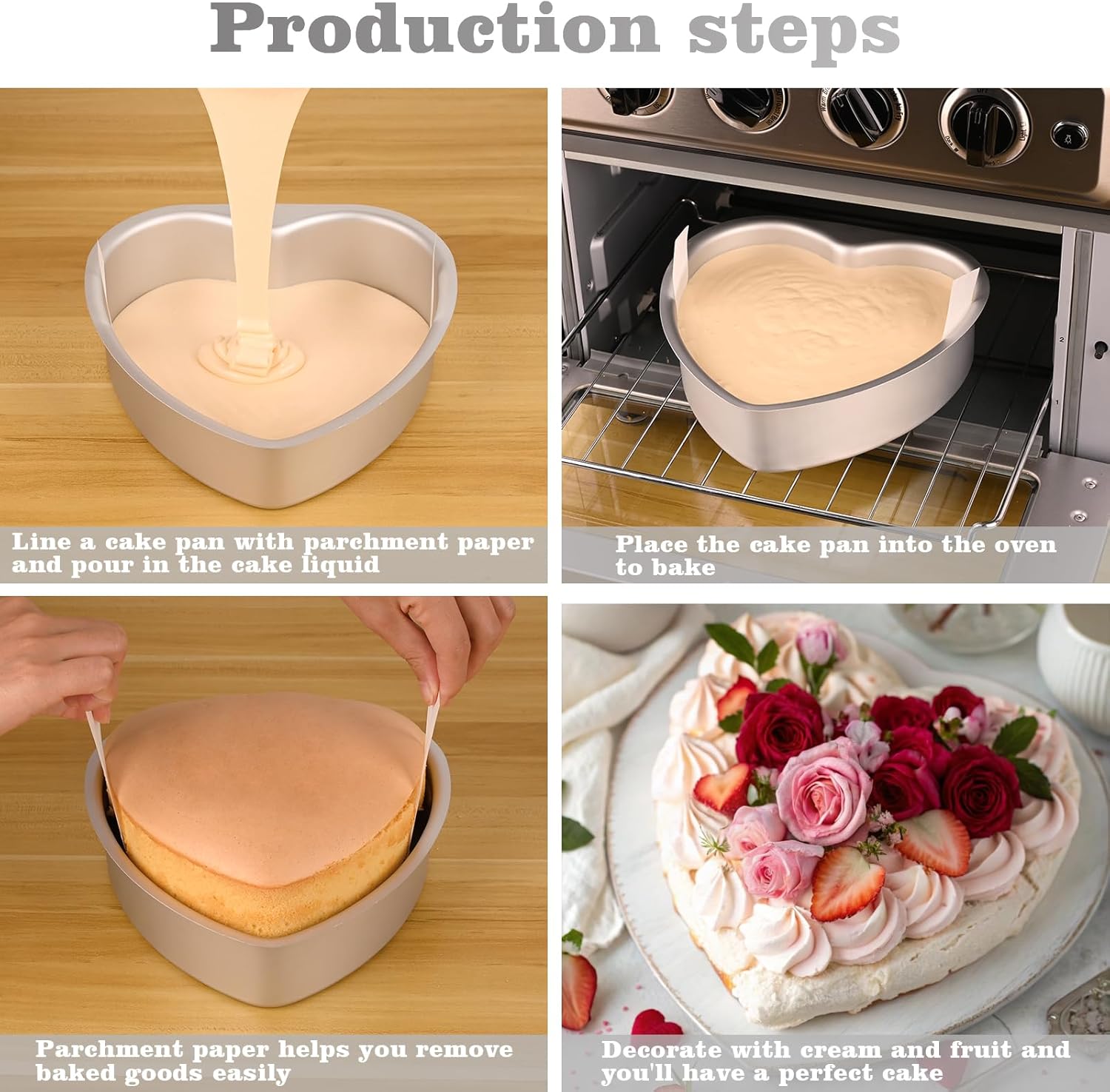 8 Inch Heart Cake Pan, Set of 2 Heart Shaped Cake Pans with 60 Pieces Parchment Paper, Non-stick Cake Baking Pans for Kitchen Birthday Wedding - Image 5