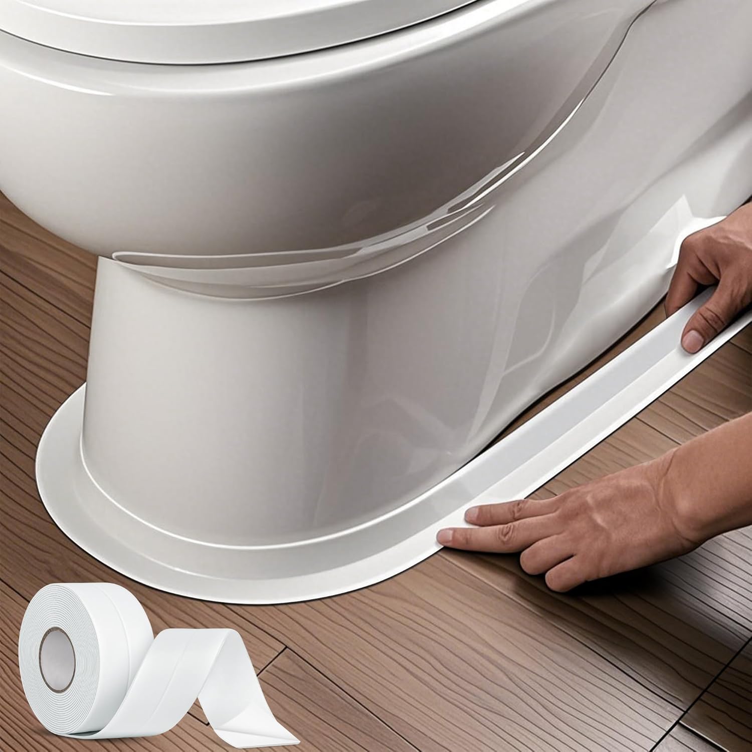 White Waterproof Caulk Tape, Self-Adhesive for Toilet, Tub, Kitchen, Corners,Bathroom Surfaces, Easy Application, 1-1/2 Inch x 10-1/2 Feet-1roll - Image 1