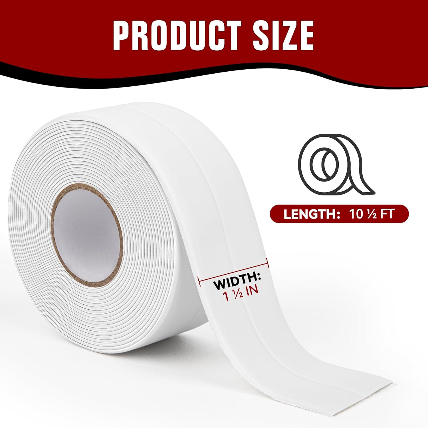White Waterproof Caulk Tape, Self-Adhesive for Toilet, Tub, Kitchen, Corners,Bathroom Surfaces, Easy Application, 1-1/2 Inch x 10-1/2 Feet-1roll - Image 2