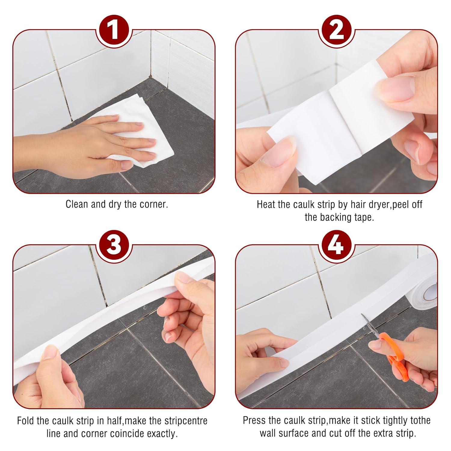 White Waterproof Caulk Tape, Self-Adhesive for Toilet, Tub, Kitchen, Corners,Bathroom Surfaces, Easy Application, 1-1/2 Inch x 10-1/2 Feet-1roll - Image 4