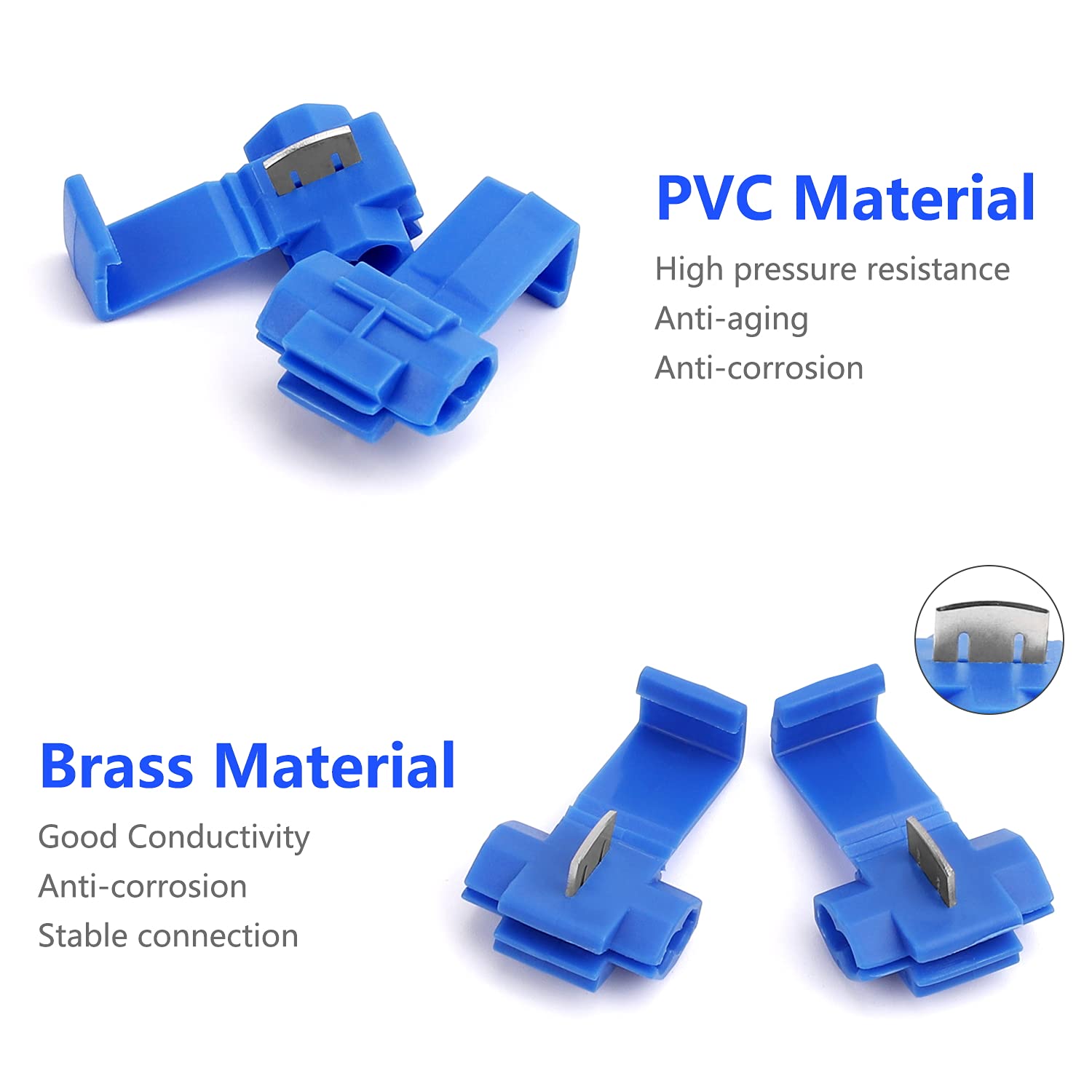 150 pcs Quick Splice Wire Connectors, Solderless Snap Electrical Connector, Blue, Wire Splice Connector, Insulated Wire Crimp Connectors Terminal Joint 22-10 AWG - Image 3