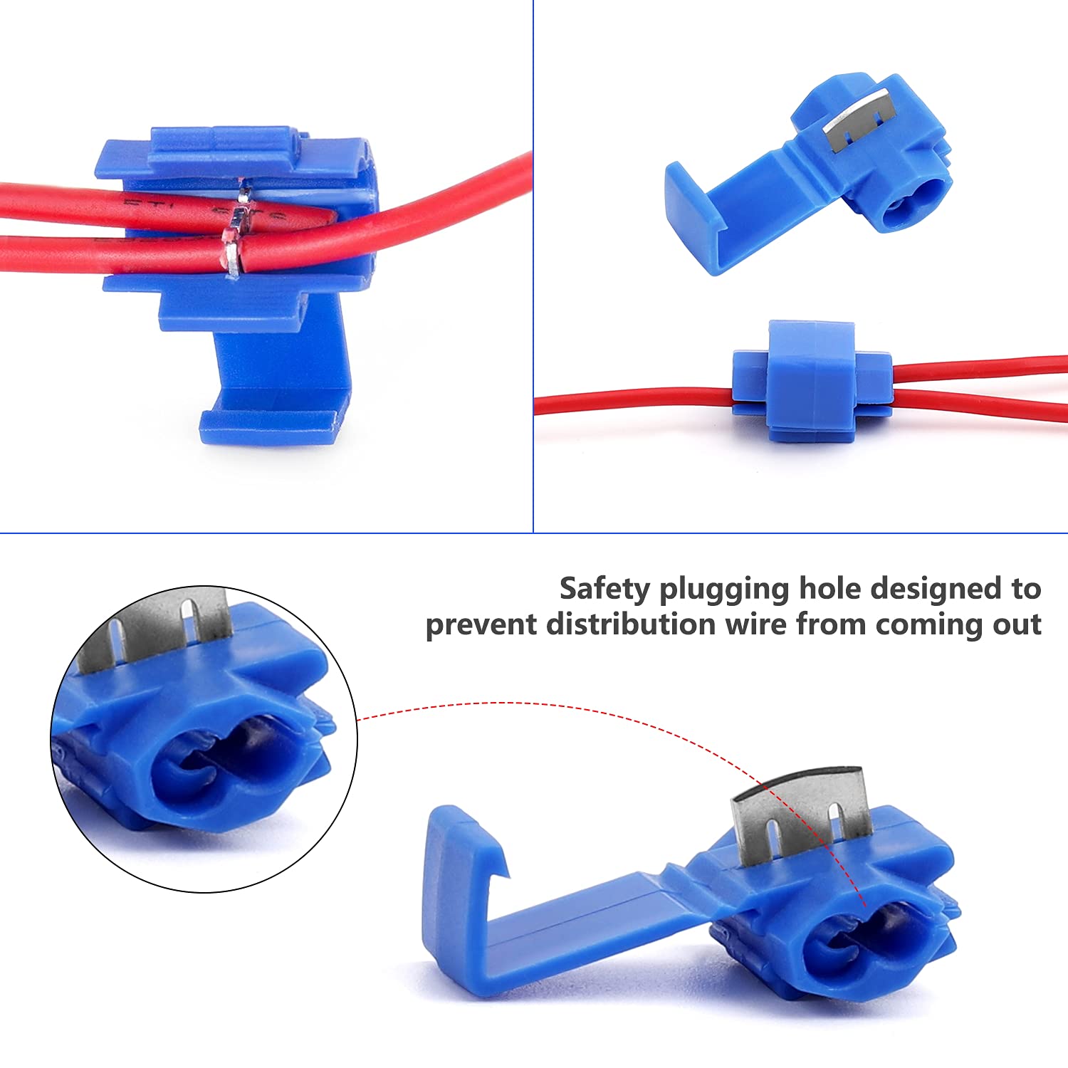 150 pcs Quick Splice Wire Connectors, Solderless Snap Electrical Connector, Blue, Wire Splice Connector, Insulated Wire Crimp Connectors Terminal Joint 22-10 AWG - Image 4
