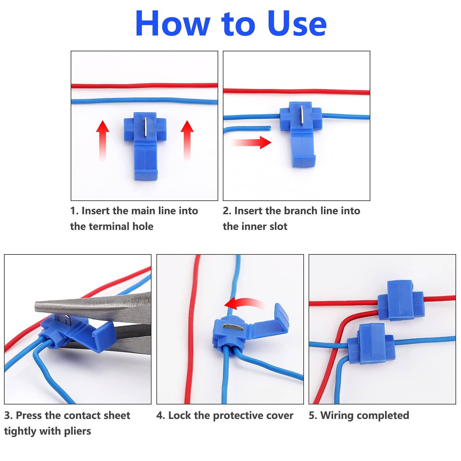 150 pcs Quick Splice Wire Connectors, Solderless Snap Electrical Connector, Blue, Wire Splice Connector, Insulated Wire Crimp Connectors Terminal Joint 22-10 AWG - Image 6