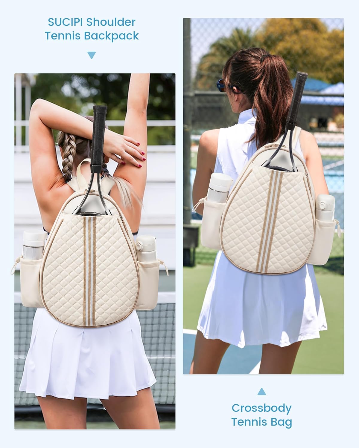 Tennis Bag, Quilted Tennis Sling Crossbody Backpack, Water Resistant Tennis Racket Bags for Women Men, Suitable for Pickleball Tennis Badminton - Image 2