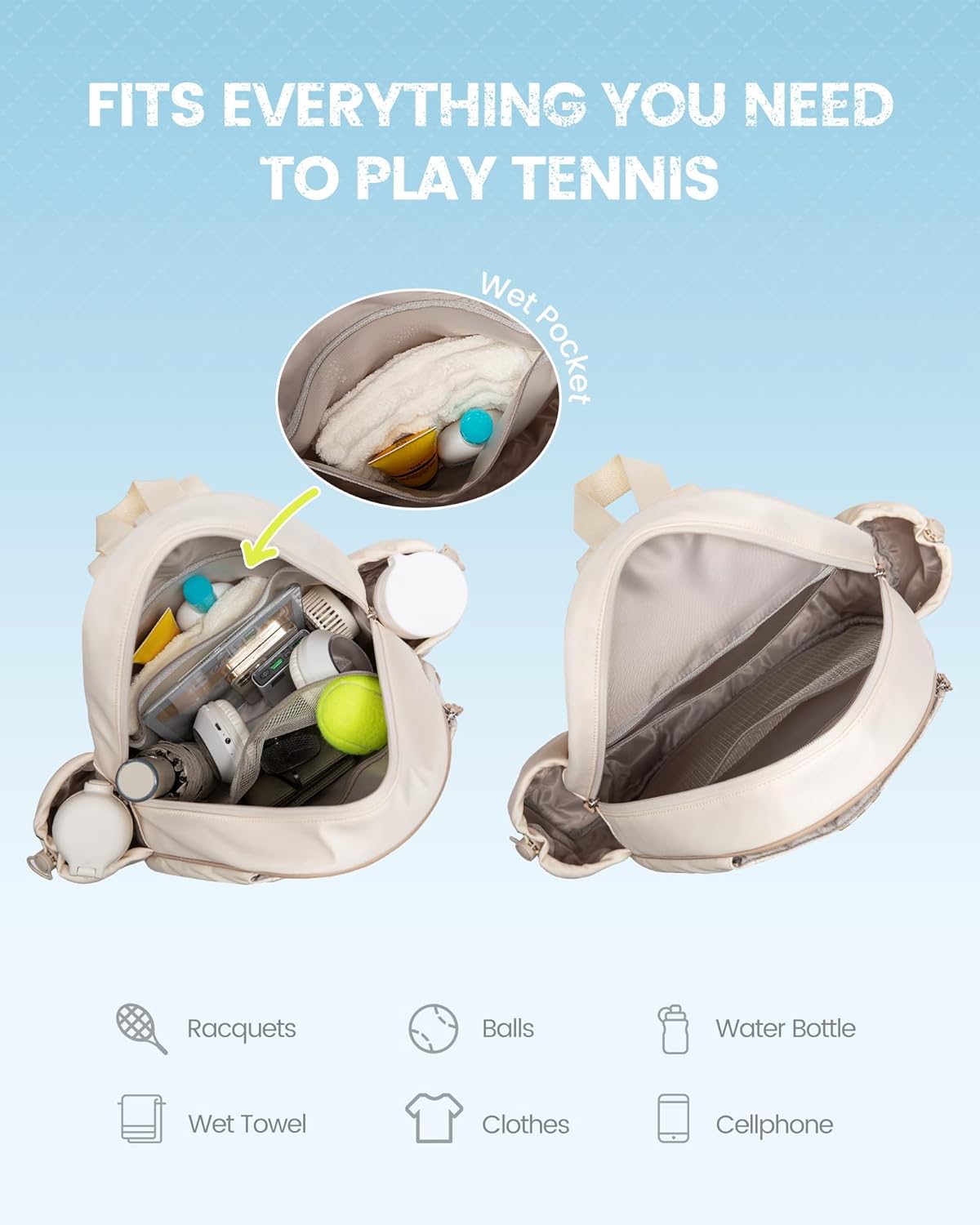 Tennis Bag, Quilted Tennis Sling Crossbody Backpack, Water Resistant Tennis Racket Bags for Women Men, Suitable for Pickleball Tennis Badminton - Image 4
