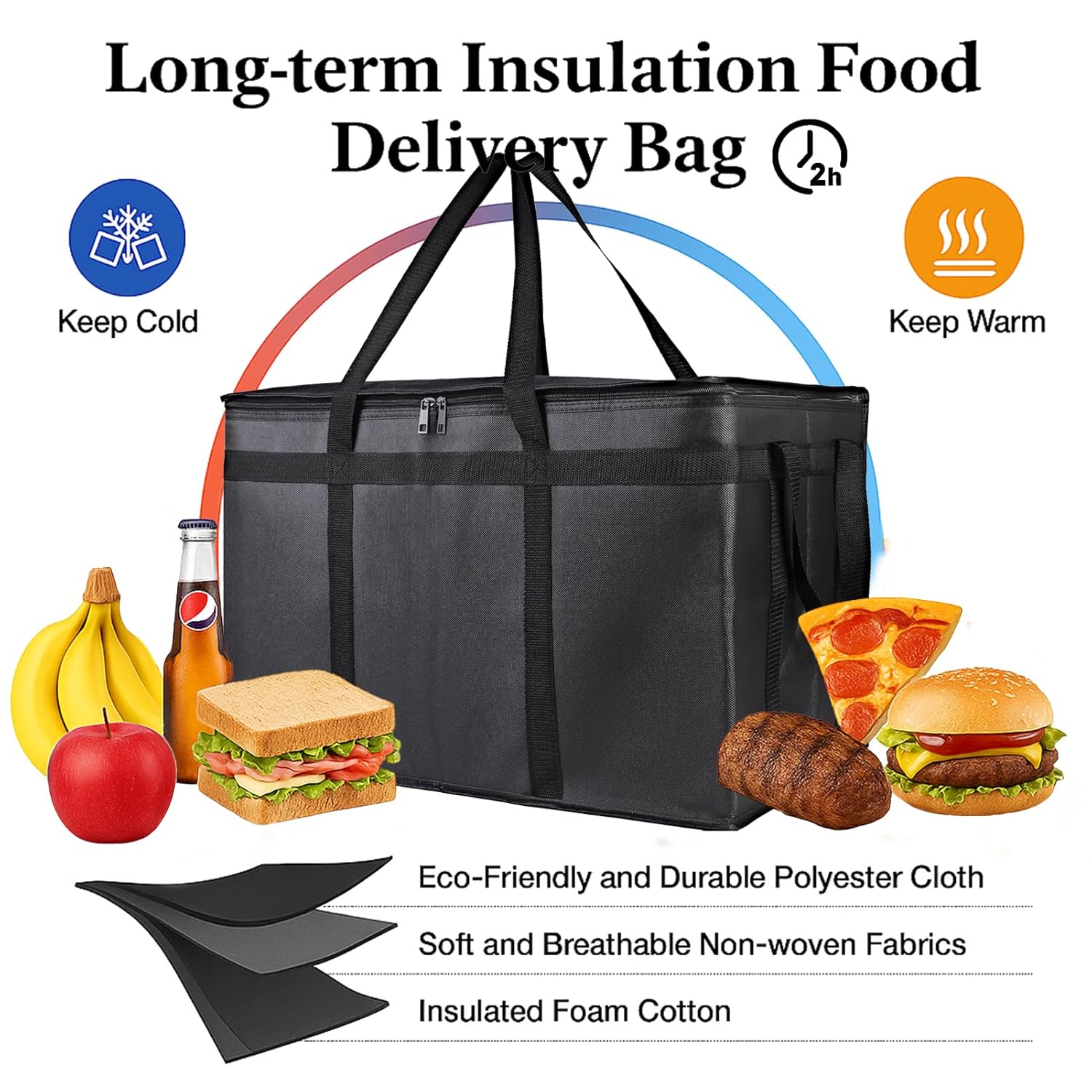 3-Pack Insulated Food Delivery Bag, XXXL Pizza Cooler Bags, Rideshare Delivery Bag, Thermal Cold/Hot Styrofoam Carrier for Catering/Shopping/Travel/Car, Warmer/Frozen - Image 2
