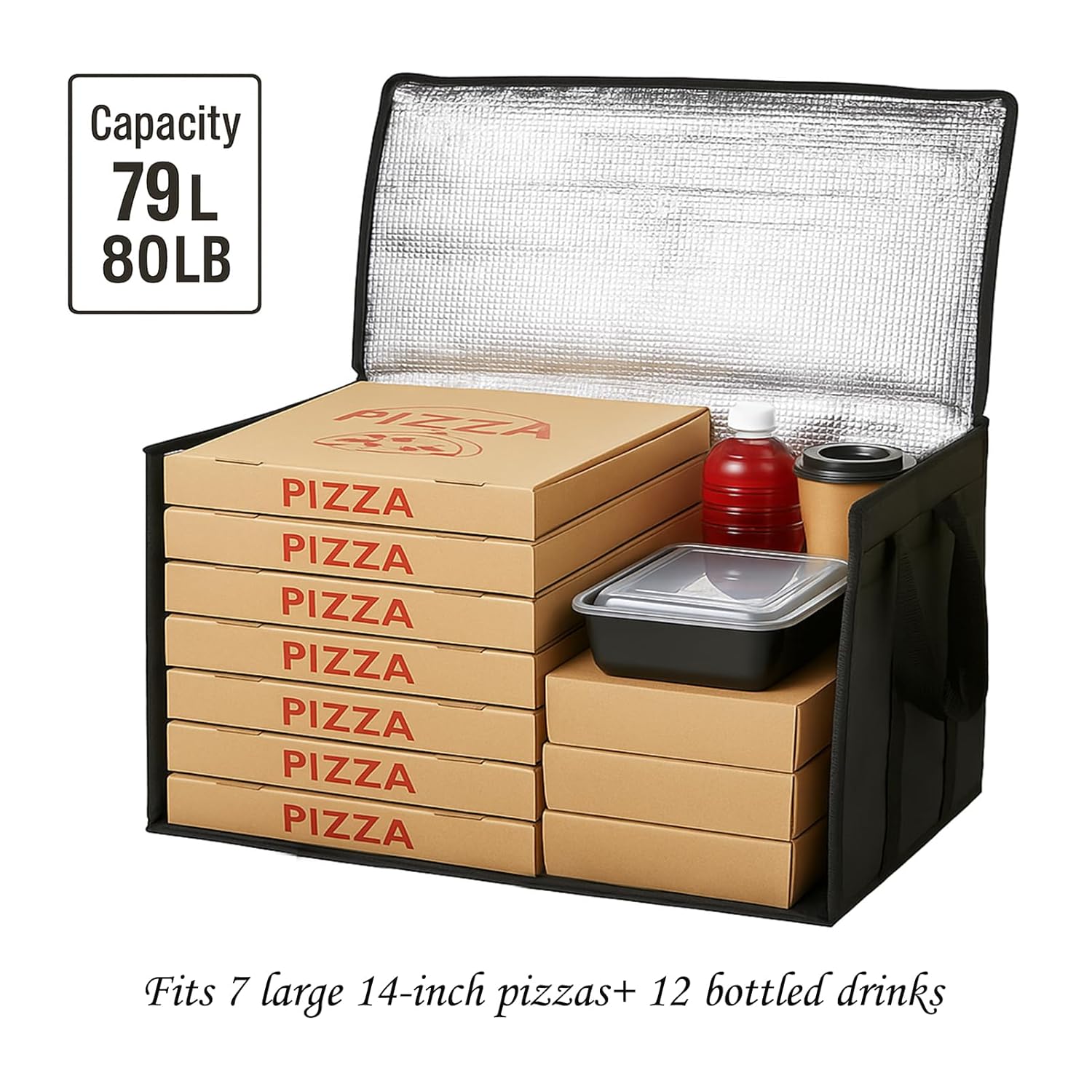 3-Pack Insulated Food Delivery Bag, XXXL Pizza Cooler Bags, Rideshare Delivery Bag, Thermal Cold/Hot Styrofoam Carrier for Catering/Shopping/Travel/Car, Warmer/Frozen - Image 4