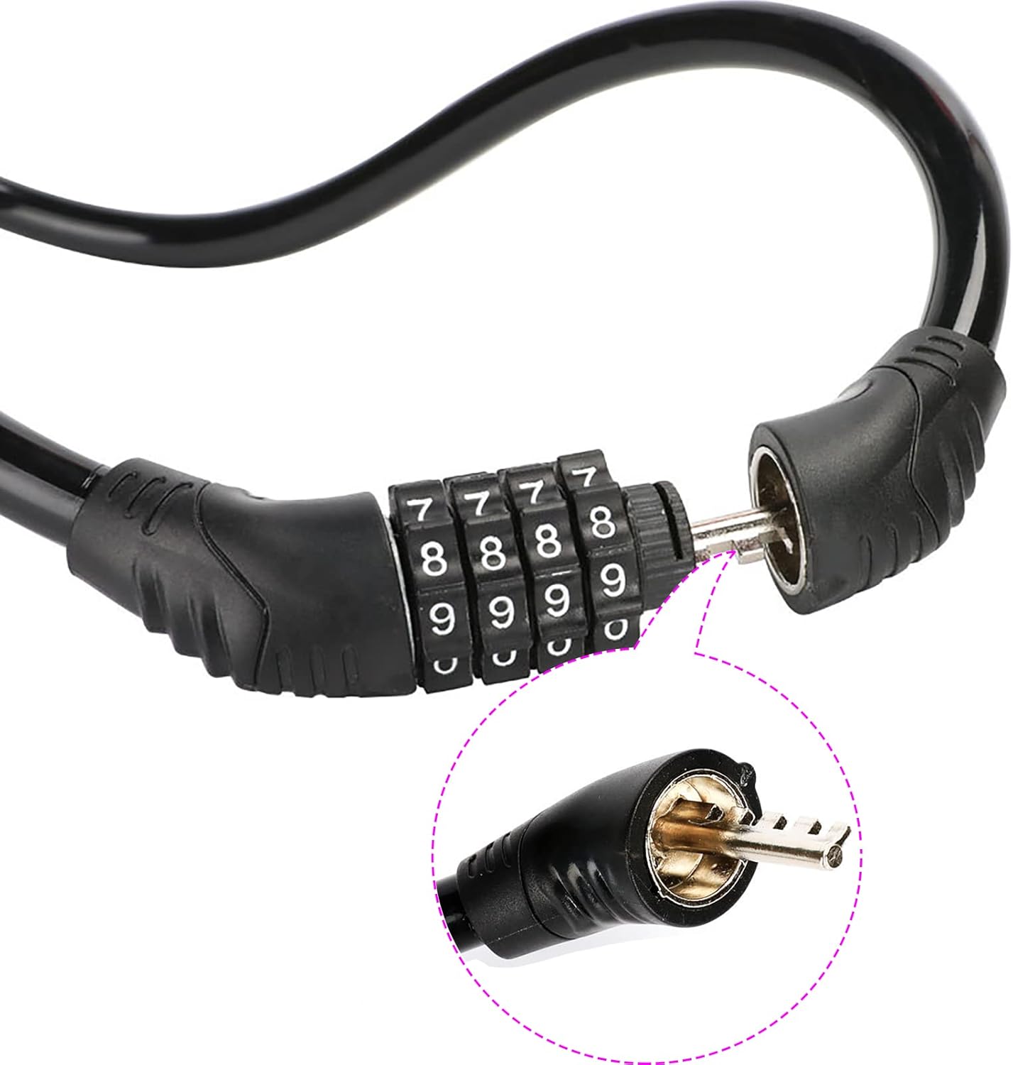 2 PACK Bike Locks Cable,Anti Theft Bicycle Lock Chain,4 Digit Security Resettable Bike Combination Lock Self Coiling Combination Cable Combo Bike Locks Without Mounting Bracket,2 Feetx1/2 Inch (Black) - Image 2