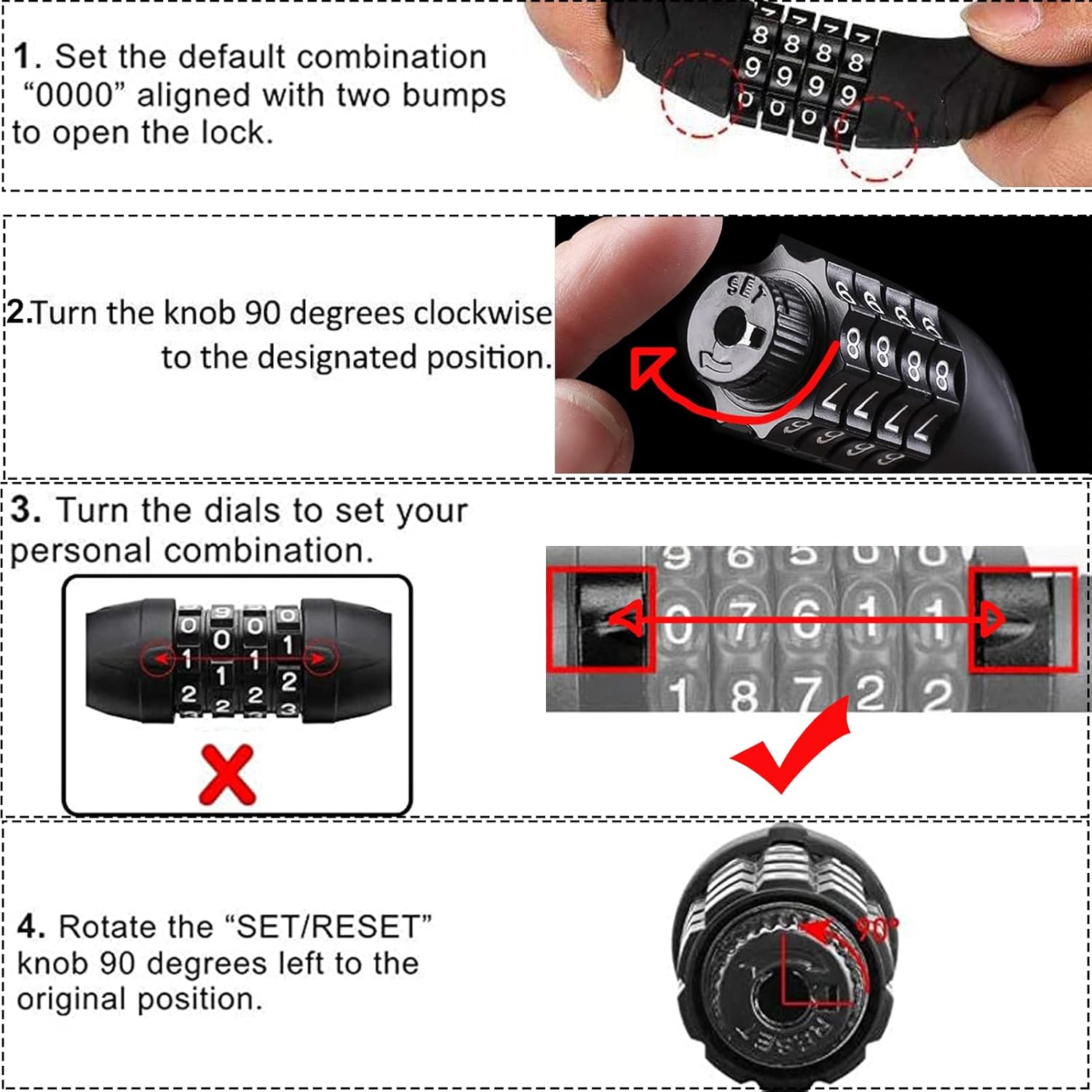 2 PACK Bike Locks Cable,Anti Theft Bicycle Lock Chain,4 Digit Security Resettable Bike Combination Lock Self Coiling Combination Cable Combo Bike Locks Without Mounting Bracket,2 Feetx1/2 Inch (Black) - Image 6