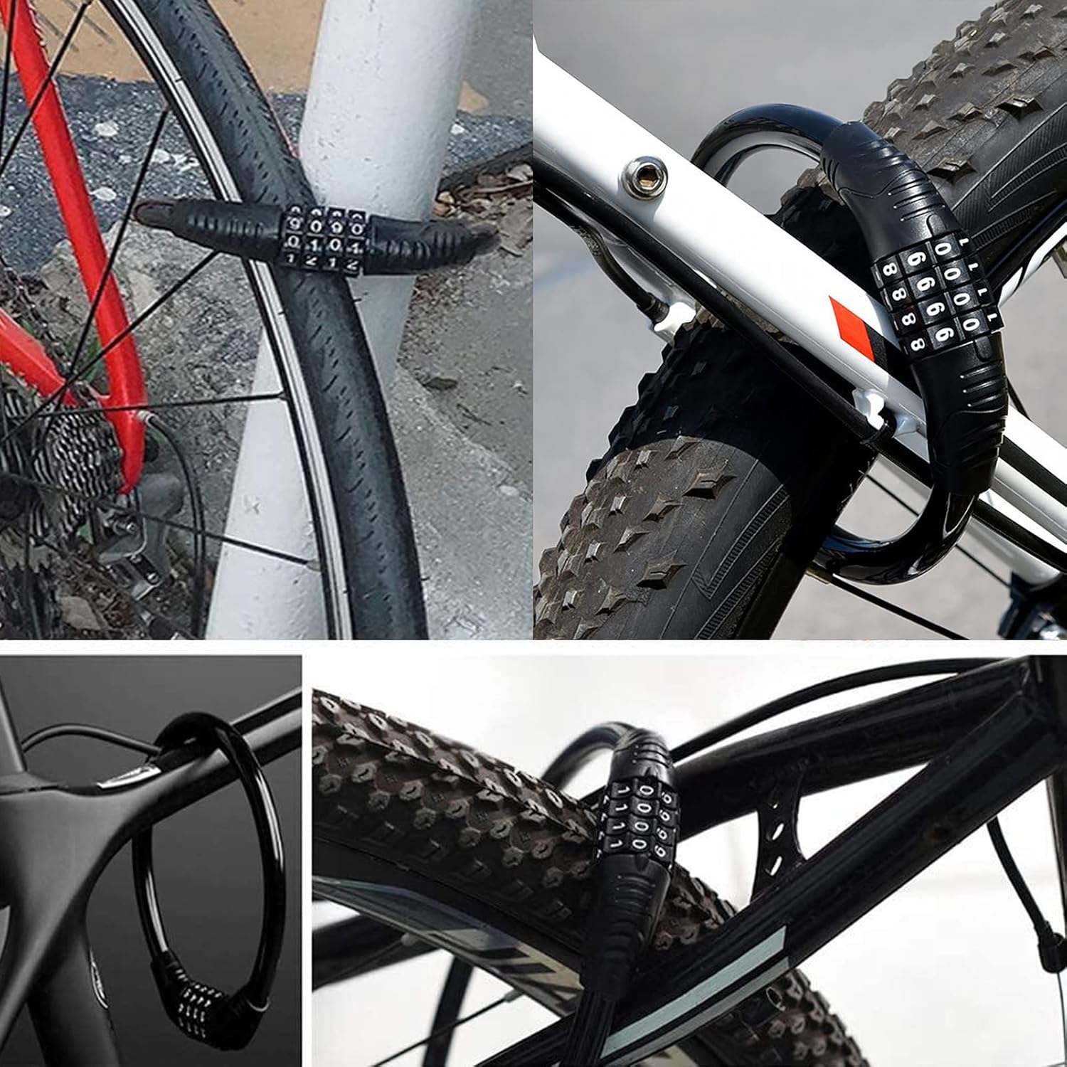 2 PACK Bike Locks Cable,Anti Theft Bicycle Lock Chain,4 Digit Security Resettable Bike Combination Lock Self Coiling Combination Cable Combo Bike Locks Without Mounting Bracket,2 Feetx1/2 Inch (Black) - Image 7