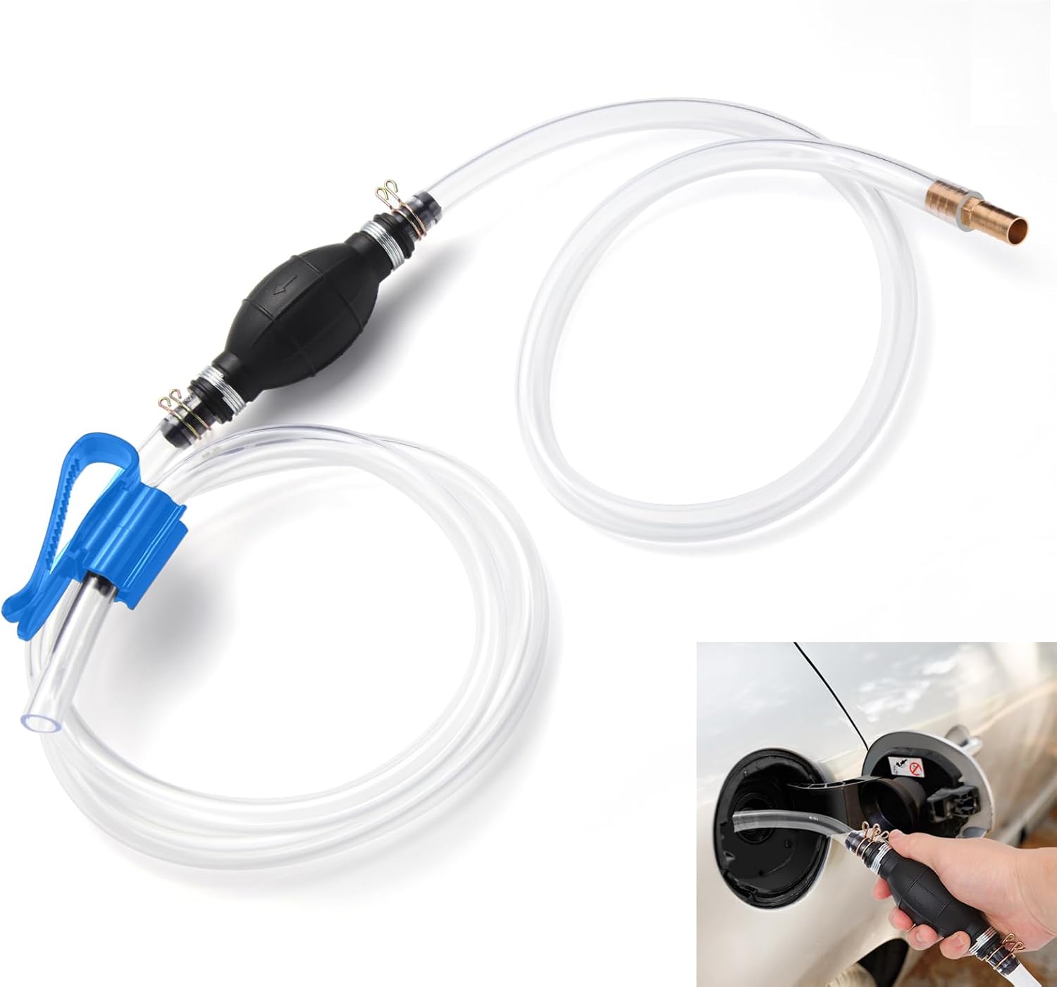 Gas Siphon Hose Pump, Manual Hand Water pump, Gasoline Transfer Pump for water Gas Oil Petrol Diesel, Fuel Siphon Pump with 2 Durable PVC Syphon Hoses, HH016 - Image 1