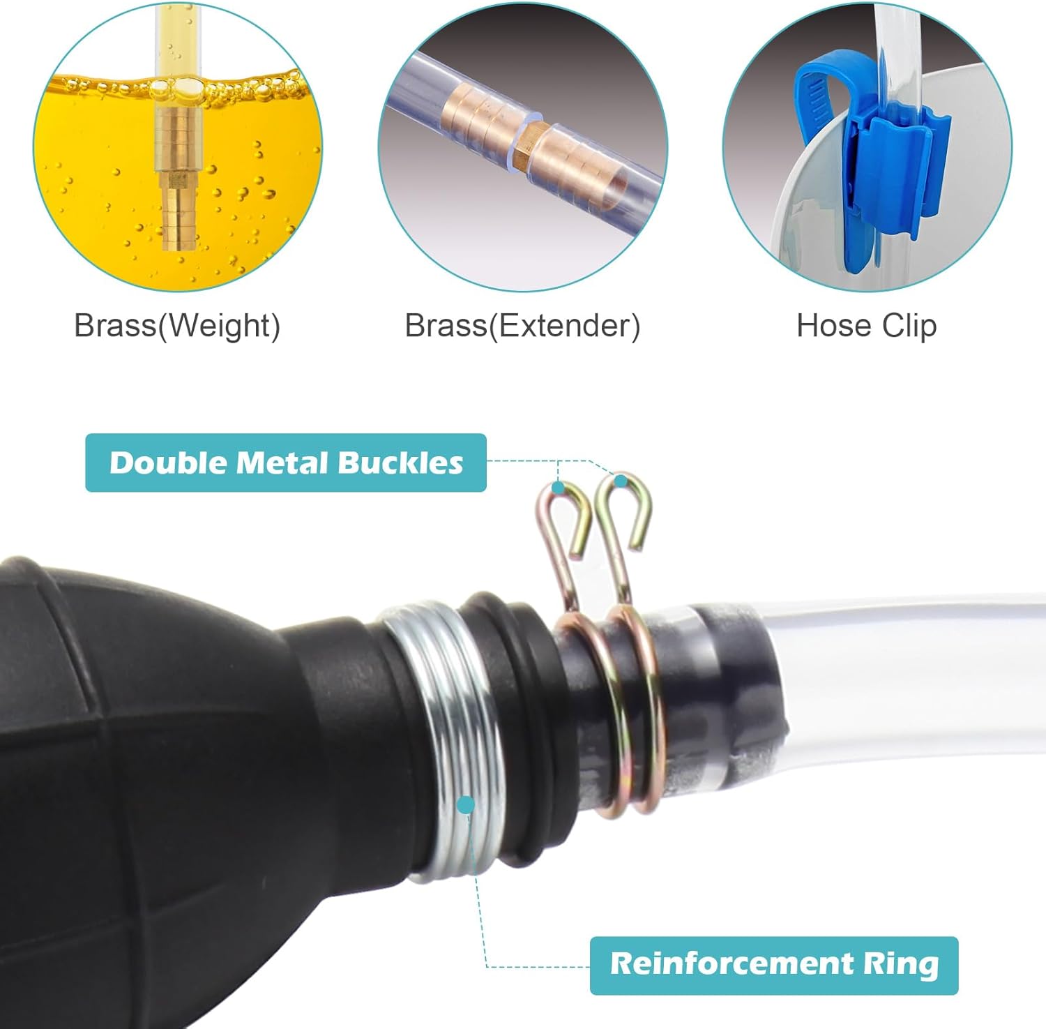 Gas Siphon Hose Pump, Manual Hand Water pump, Gasoline Transfer Pump for water Gas Oil Petrol Diesel, Fuel Siphon Pump with 2 Durable PVC Syphon Hoses, HH016 - Image 3