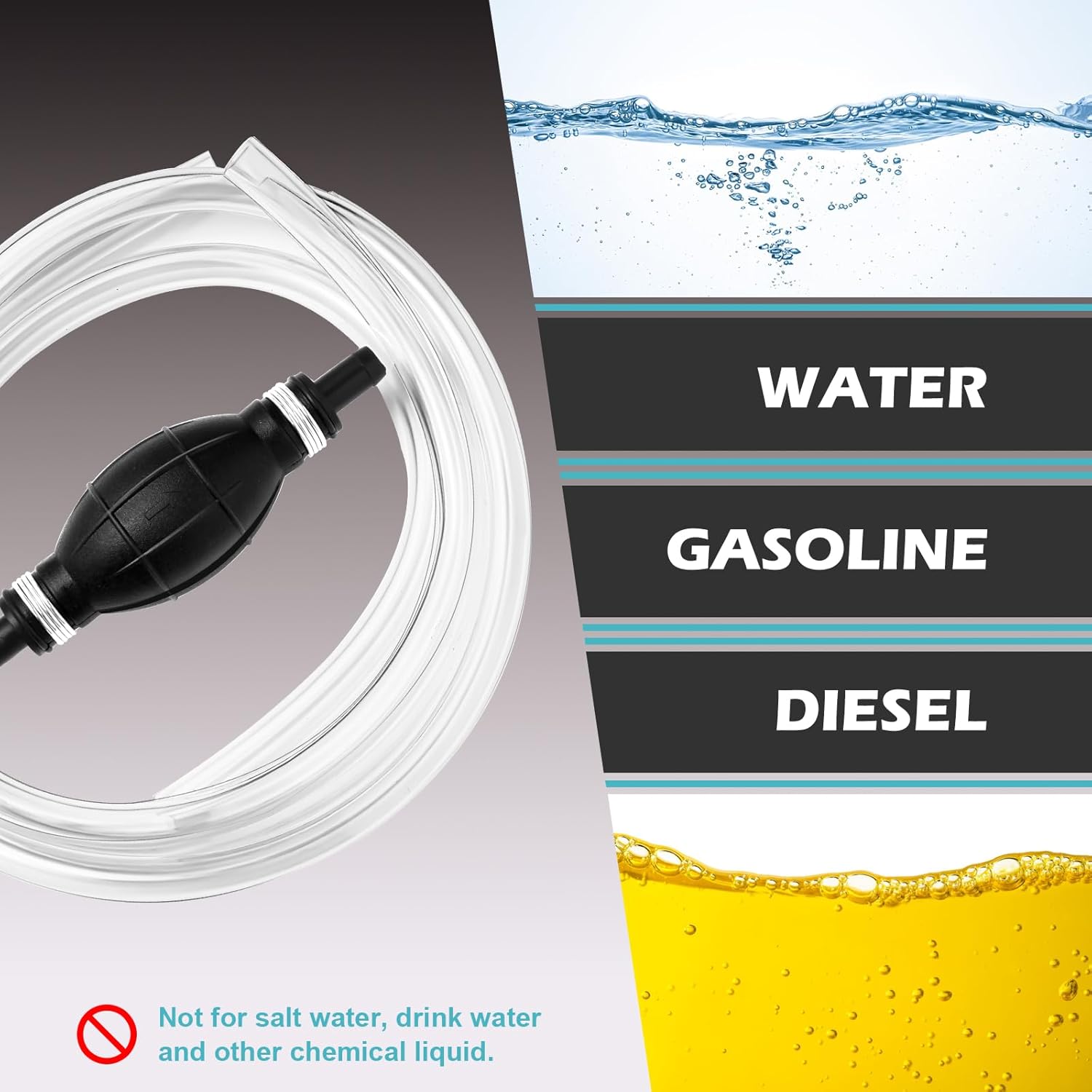 Gas Siphon Hose Pump, Manual Hand Water pump, Gasoline Transfer Pump for water Gas Oil Petrol Diesel, Fuel Siphon Pump with 2 Durable PVC Syphon Hoses, HH016 - Image 7