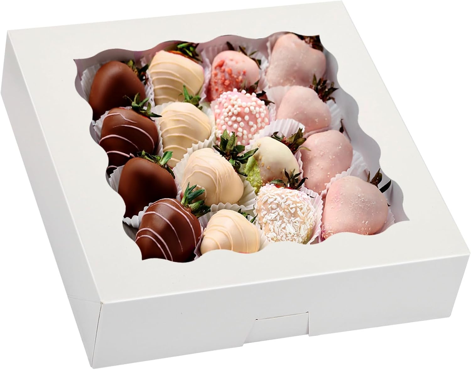 35pcs Bakery Boxes, 10x10x2.5 Inches Auto-Popup Cookie Boxes with Window for Pie, Cookie Cake, Treats, Pastries, Chocolate Covered Strawberries - Image 1