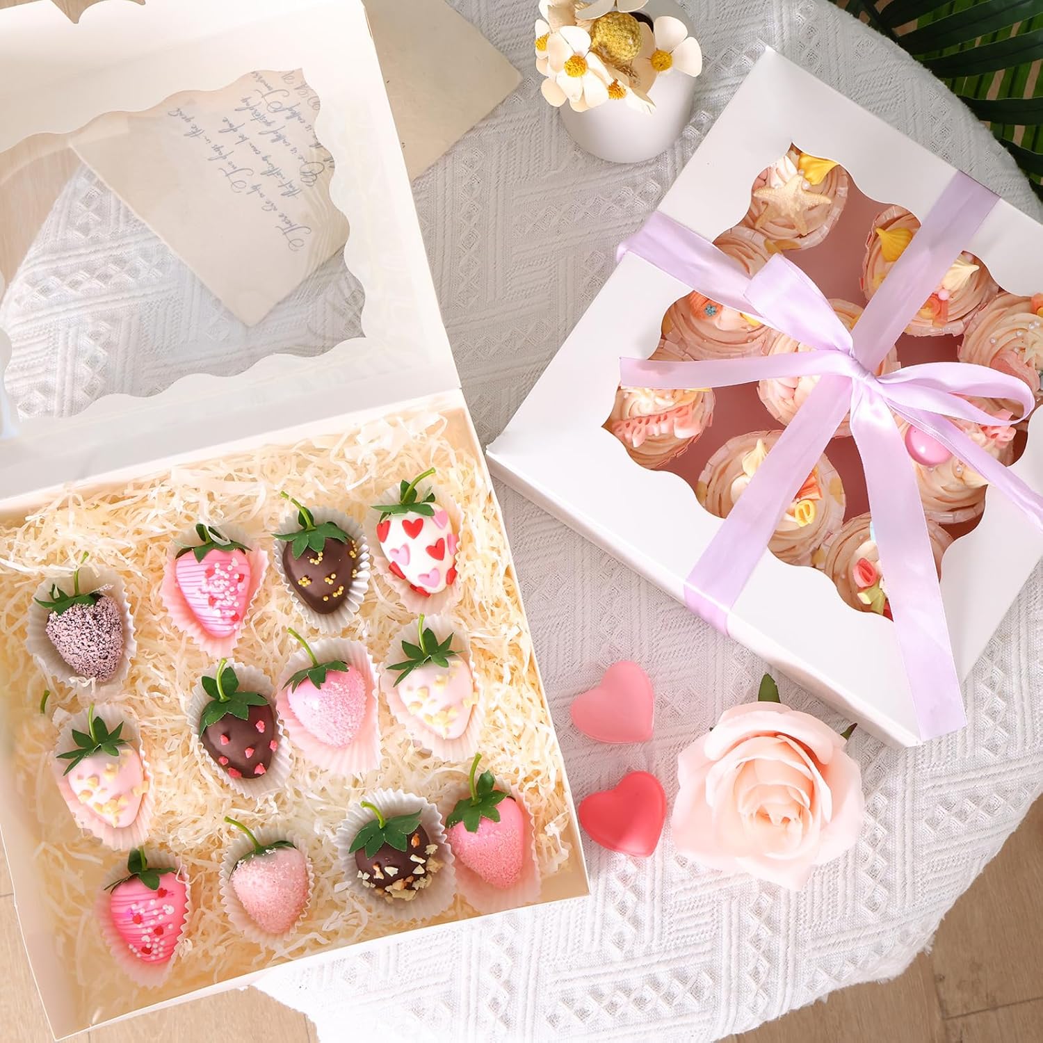 35pcs Bakery Boxes, 10x10x2.5 Inches Auto-Popup Cookie Boxes with Window for Pie, Cookie Cake, Treats, Pastries, Chocolate Covered Strawberries - Image 7