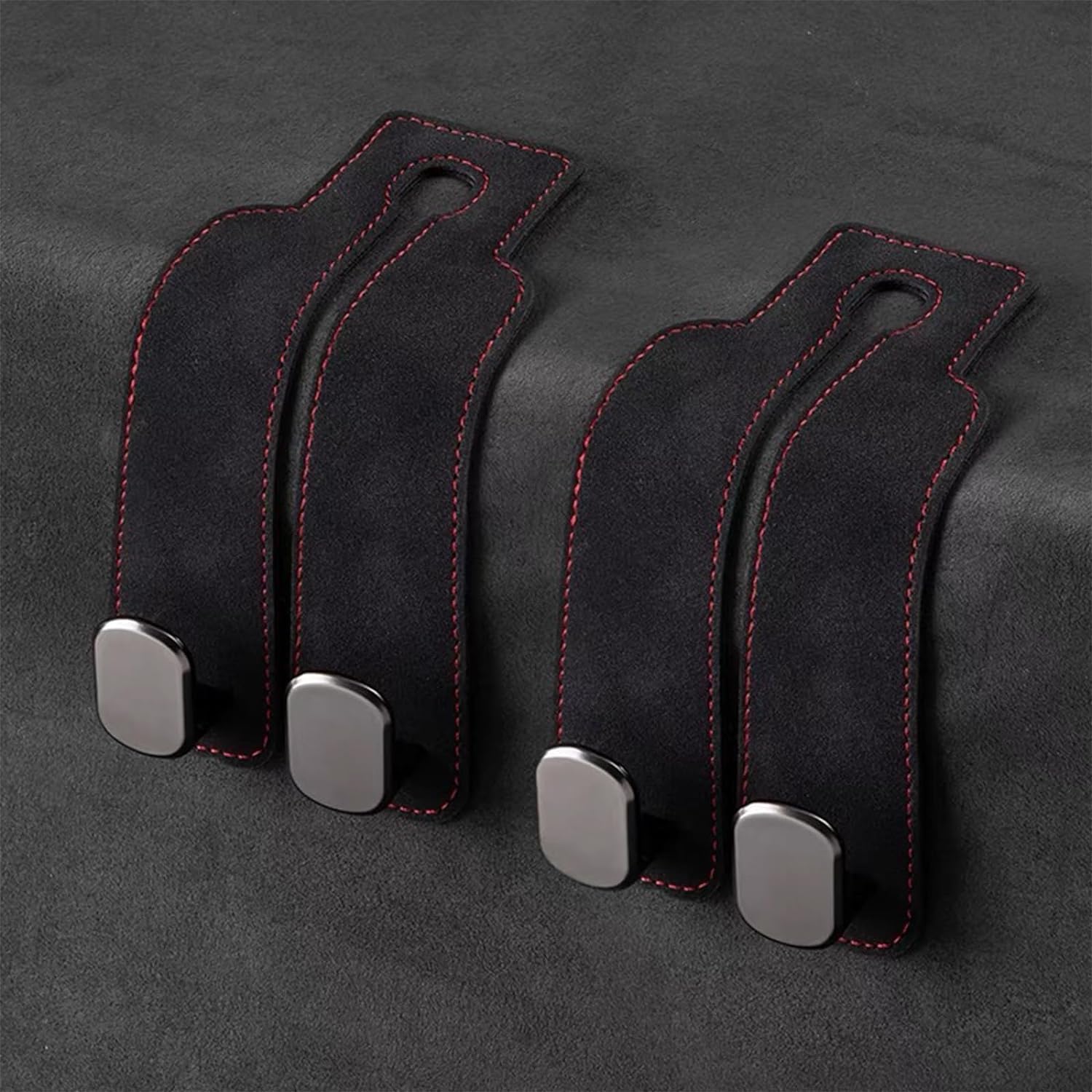 2 Pack Car Hooks for Headrest, Headrest Hooks Car Purse Hook Car Seat Back Storage Hook Premium Leather Car Seat Holder for Headrest Purses and Bags (Black) - Image 1