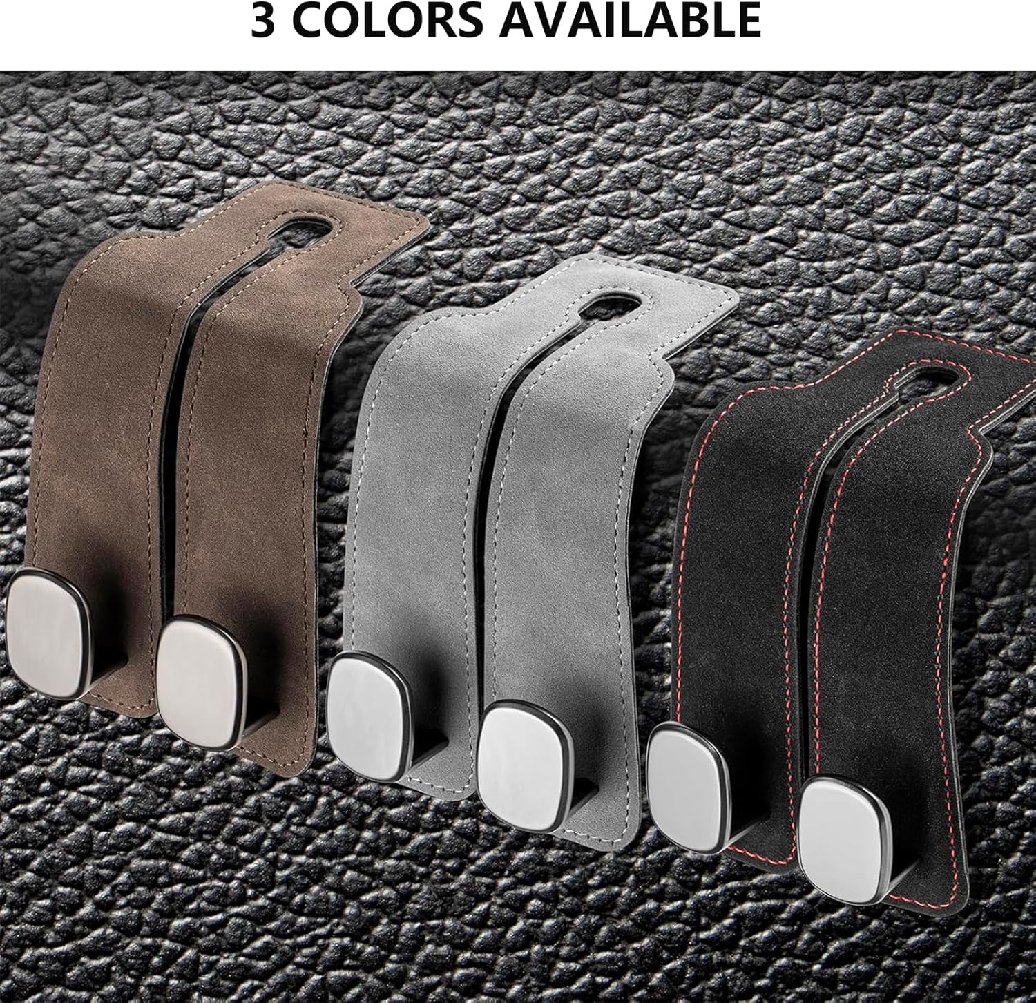 2 Pack Car Hooks for Headrest, Headrest Hooks Car Purse Hook Car Seat Back Storage Hook Premium Leather Car Seat Holder for Headrest Purses and Bags (Black) - Image 5