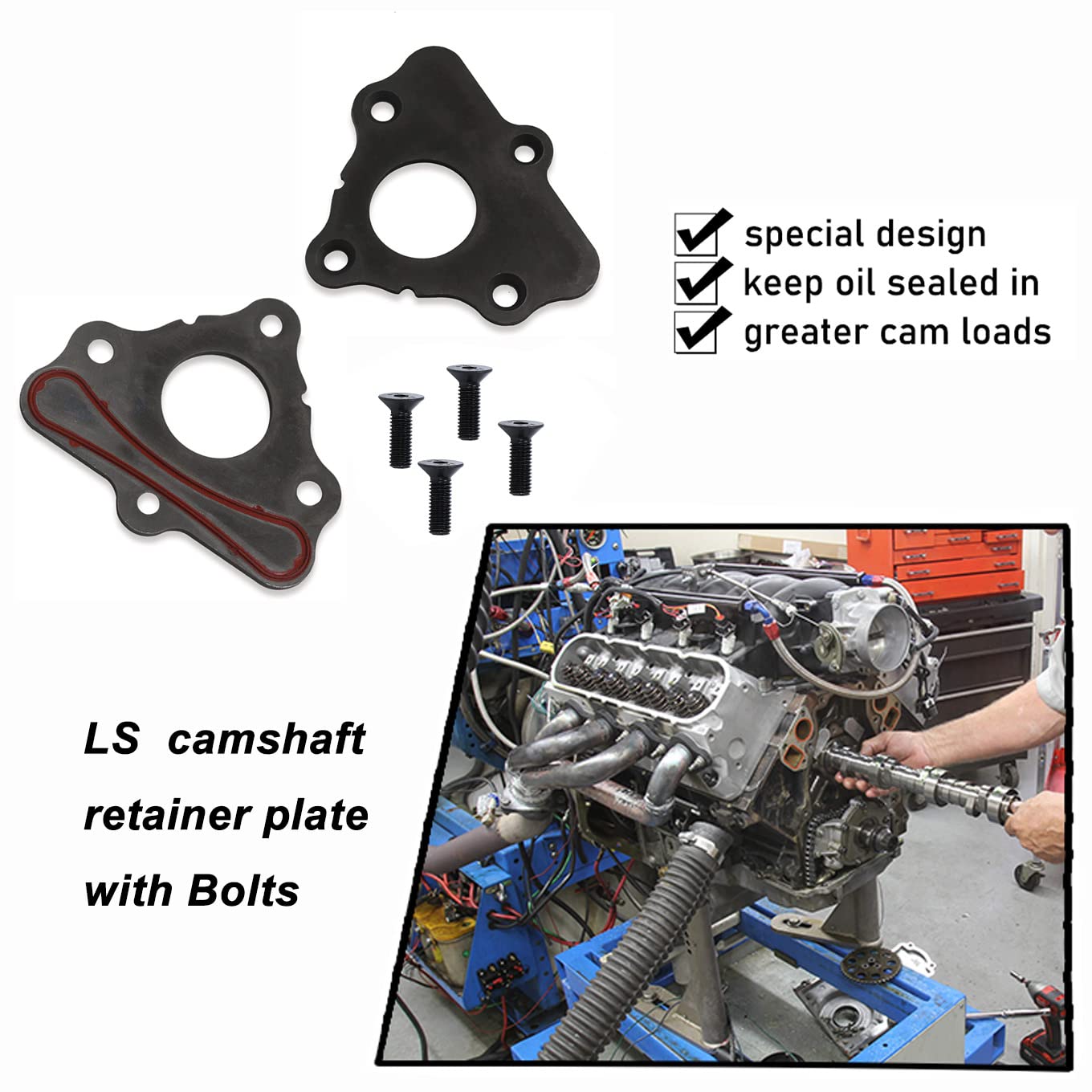 Camshaft Retainer Plate Gasket Compatible with LS Series Engines, &Bolt Kit ARP 134-1003 Gen III IV V for GM LS1 LS2 LS3 4.8 5.3L 6.0L 6.2L Vortec Corvette Cam - Image 3