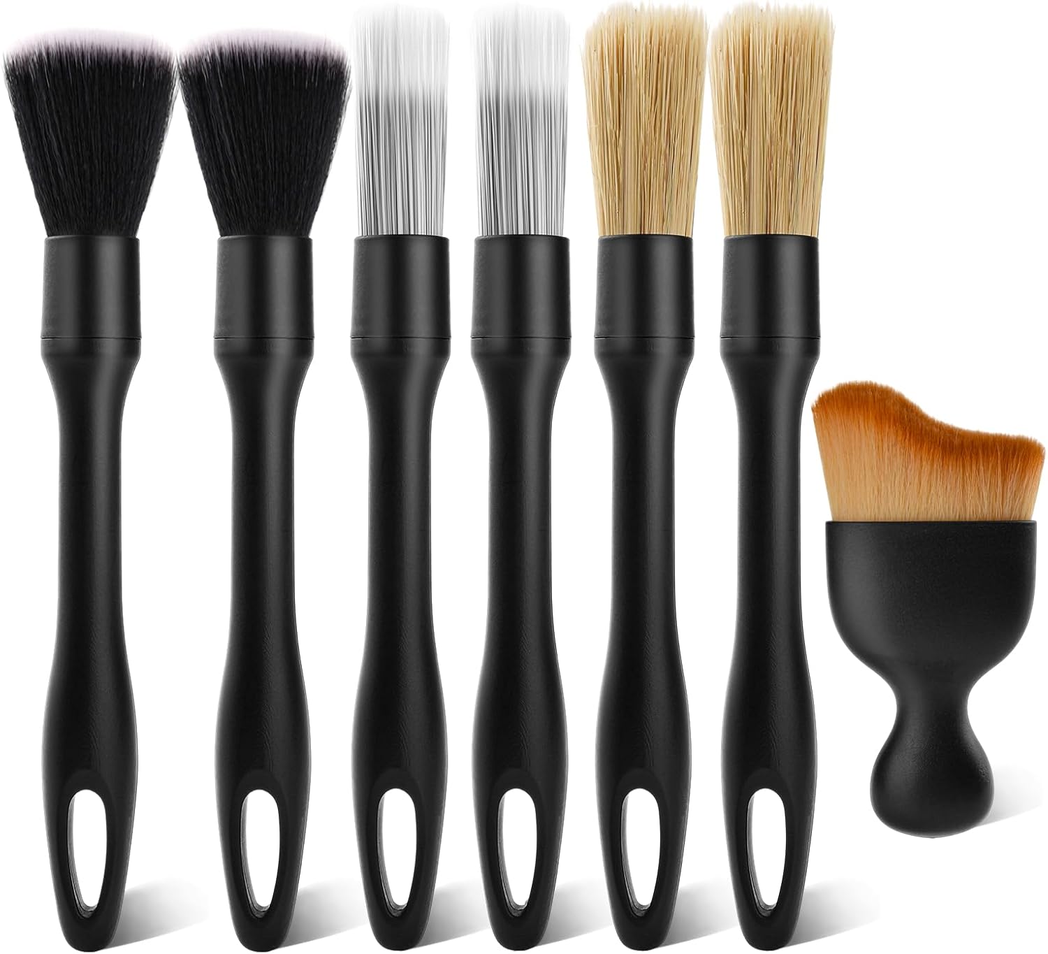 7PCS Car Deng Brush Kit - Ultra Soft Boars Hair Car Interior Deng Brushes, Includes 4 Different Brushes, Multi-use for Cleaning Interior or Exterior - Perfect Car Accessory Gift - Image 1