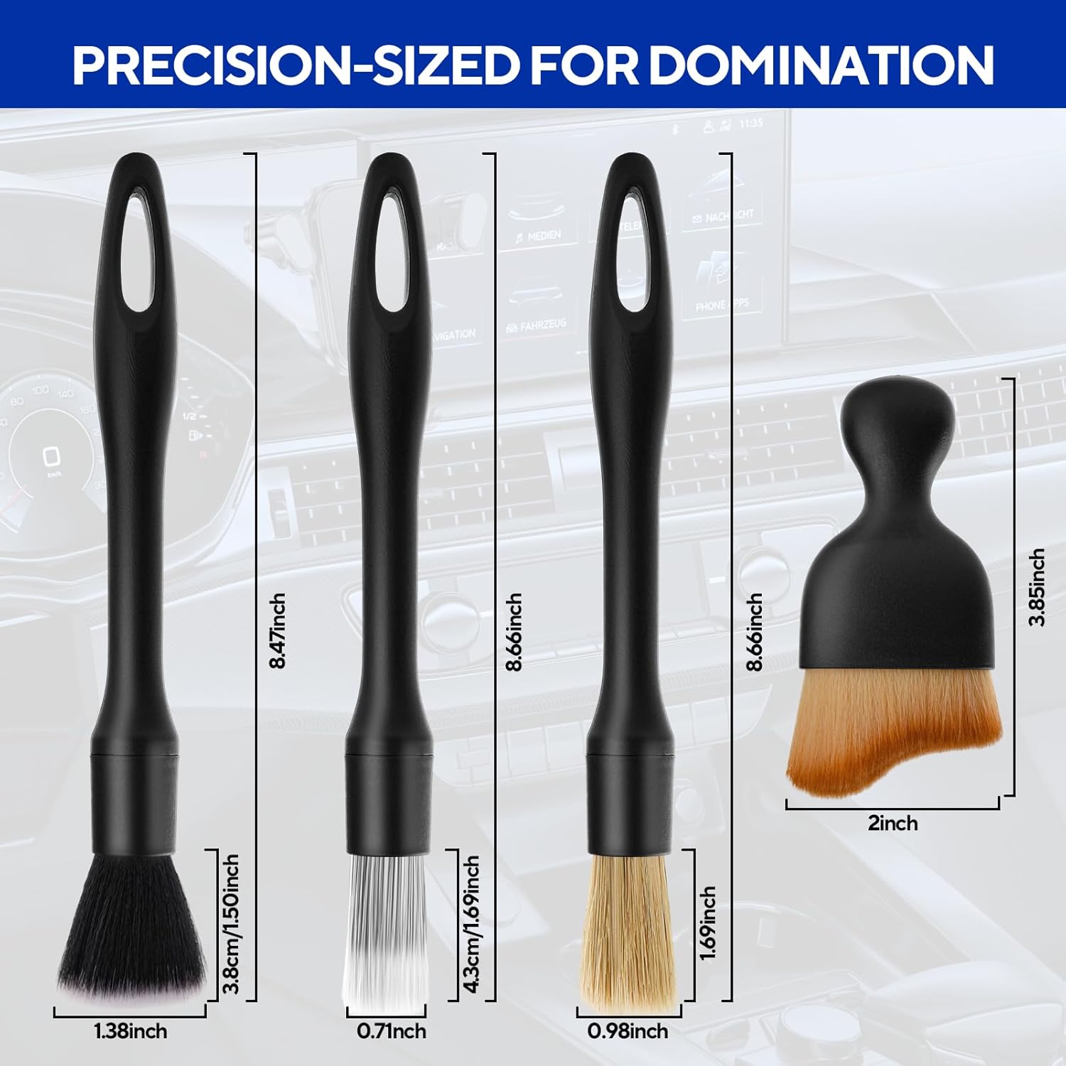 7PCS Car Deng Brush Kit - Ultra Soft Boars Hair Car Interior Deng Brushes, Includes 4 Different Brushes, Multi-use for Cleaning Interior or Exterior - Perfect Car Accessory Gift - Image 3