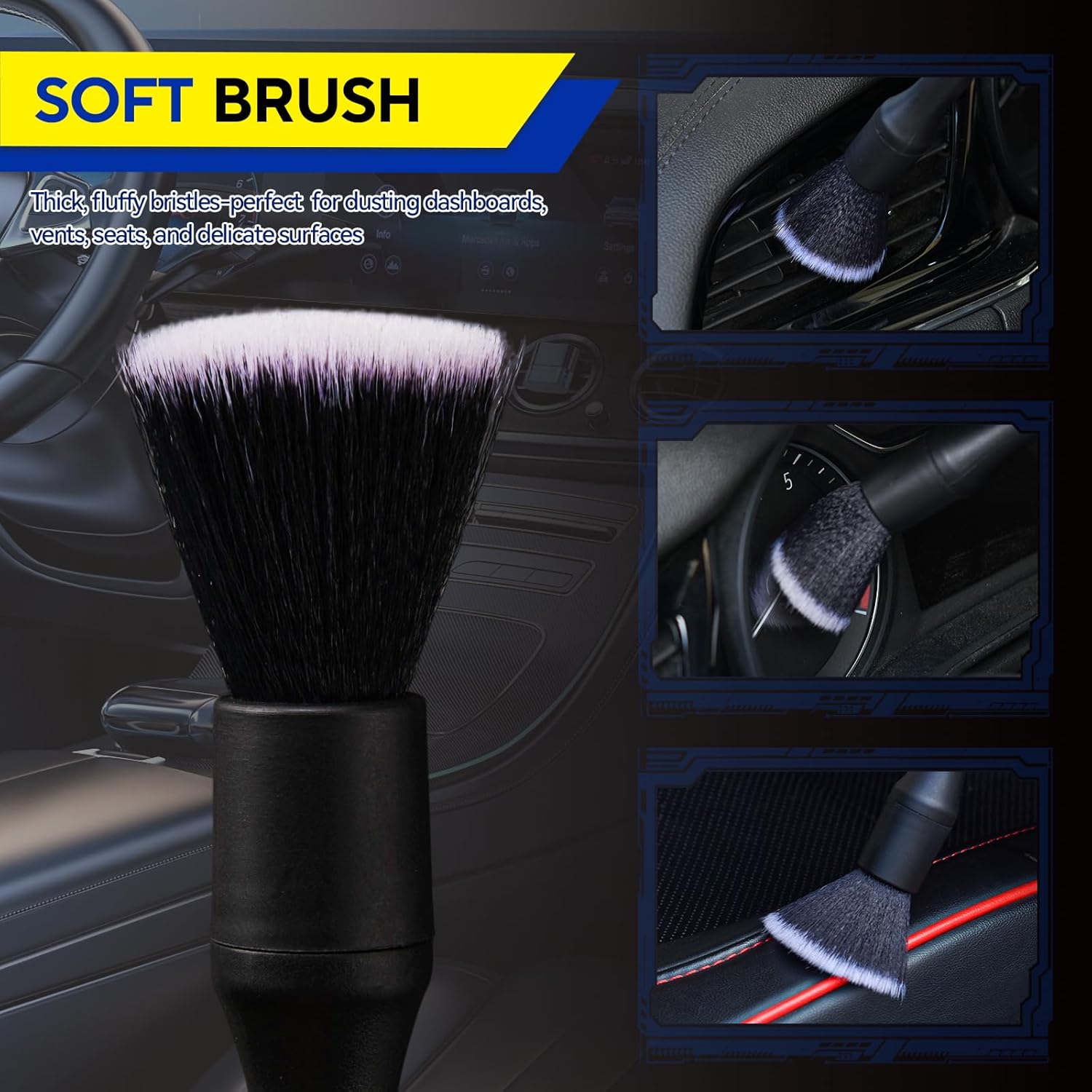 7PCS Car Deng Brush Kit - Ultra Soft Boars Hair Car Interior Deng Brushes, Includes 4 Different Brushes, Multi-use for Cleaning Interior or Exterior - Perfect Car Accessory Gift - Image 4