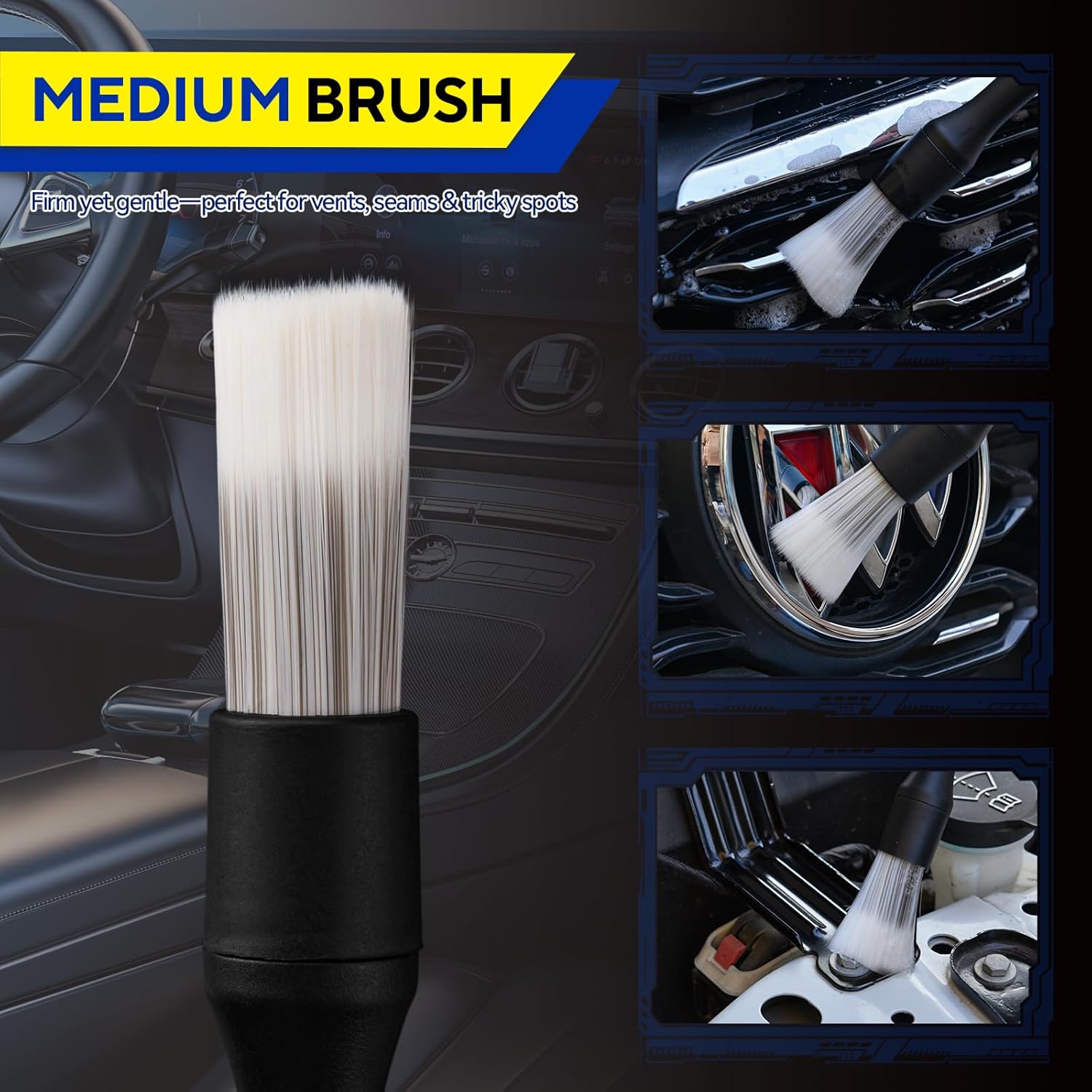 7PCS Car Deng Brush Kit - Ultra Soft Boars Hair Car Interior Deng Brushes, Includes 4 Different Brushes, Multi-use for Cleaning Interior or Exterior - Perfect Car Accessory Gift - Image 5
