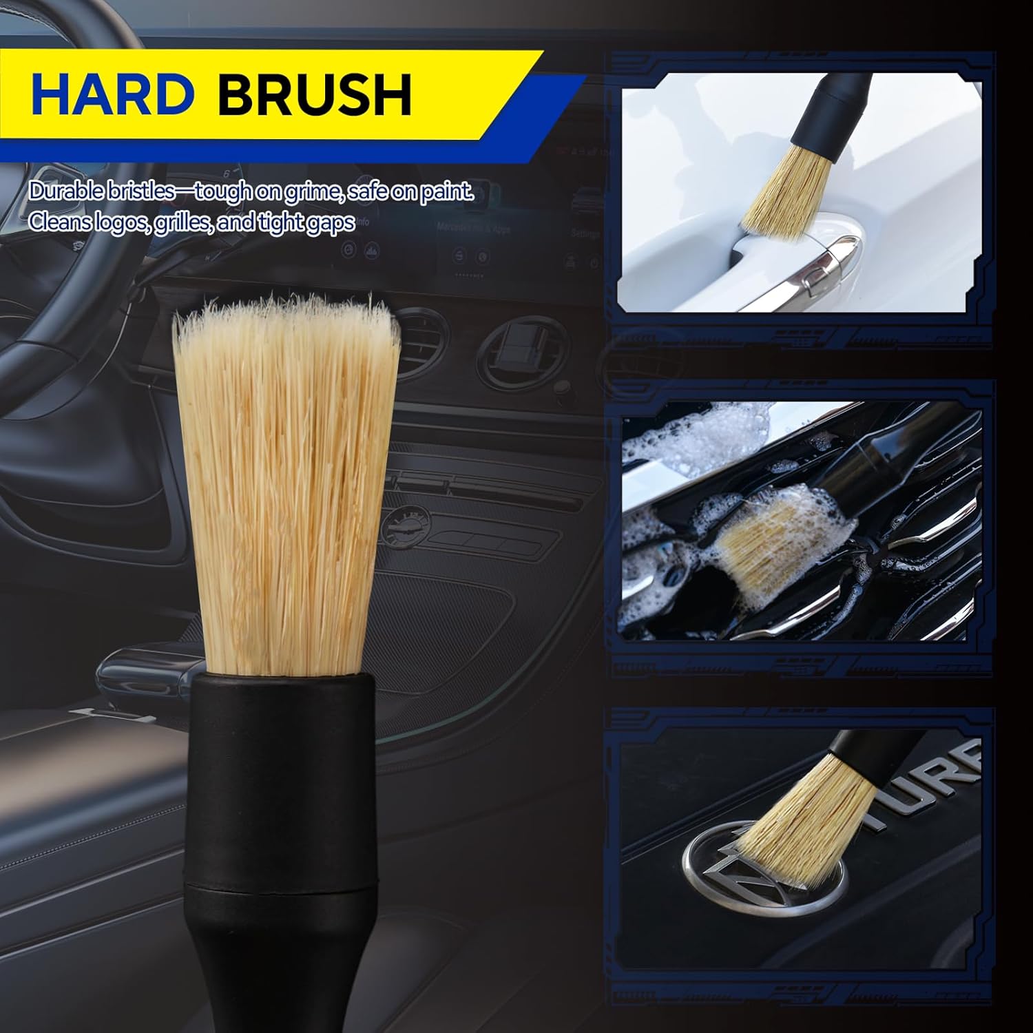 7PCS Car Deng Brush Kit - Ultra Soft Boars Hair Car Interior Deng Brushes, Includes 4 Different Brushes, Multi-use for Cleaning Interior or Exterior - Perfect Car Accessory Gift - Image 6